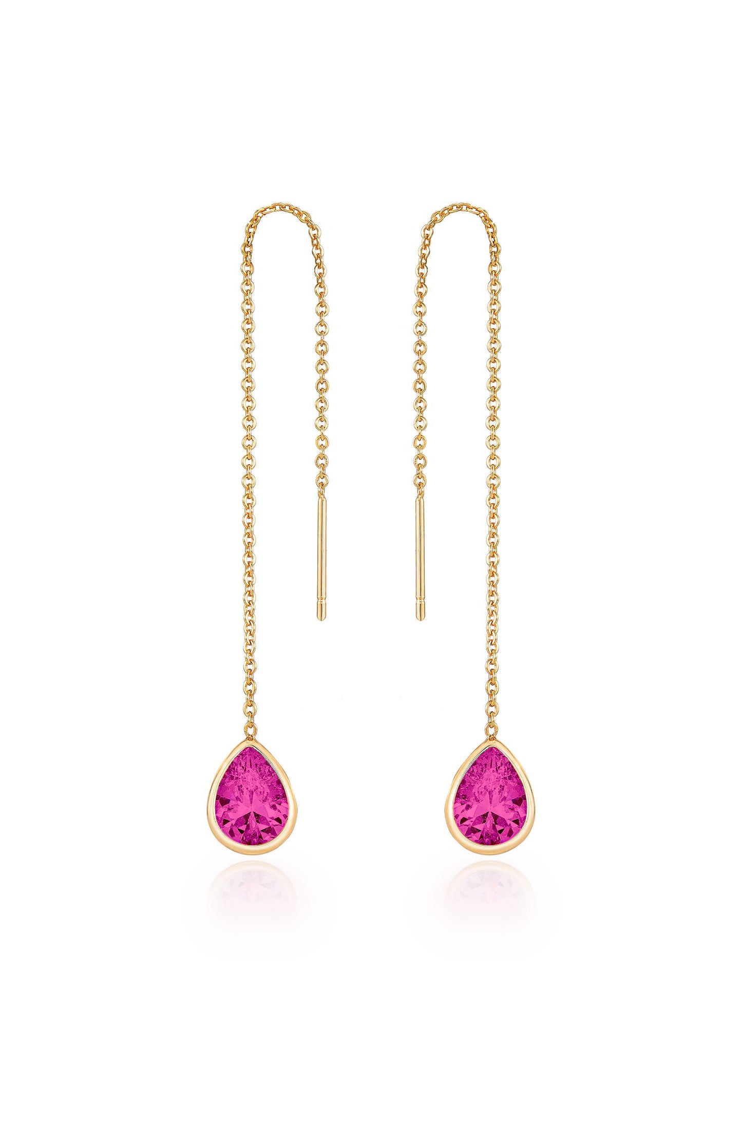 Barely There Chain and Crystal Dangle Earrings Fuchsia Crystal with 18k Gold Plating