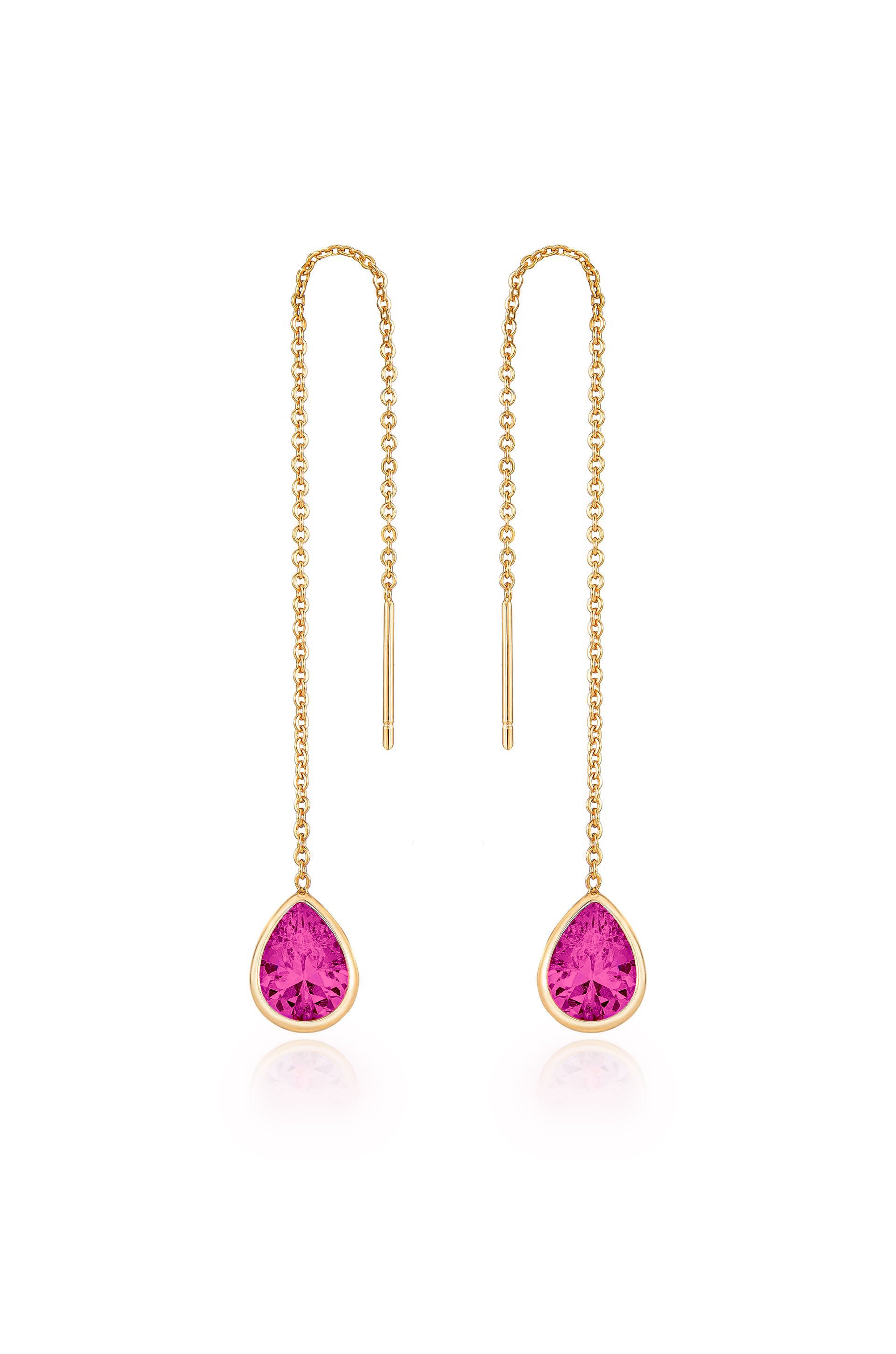 Barely There Chain and Crystal Dangle Earrings Fuchsia Crystal with 18k Gold Plating