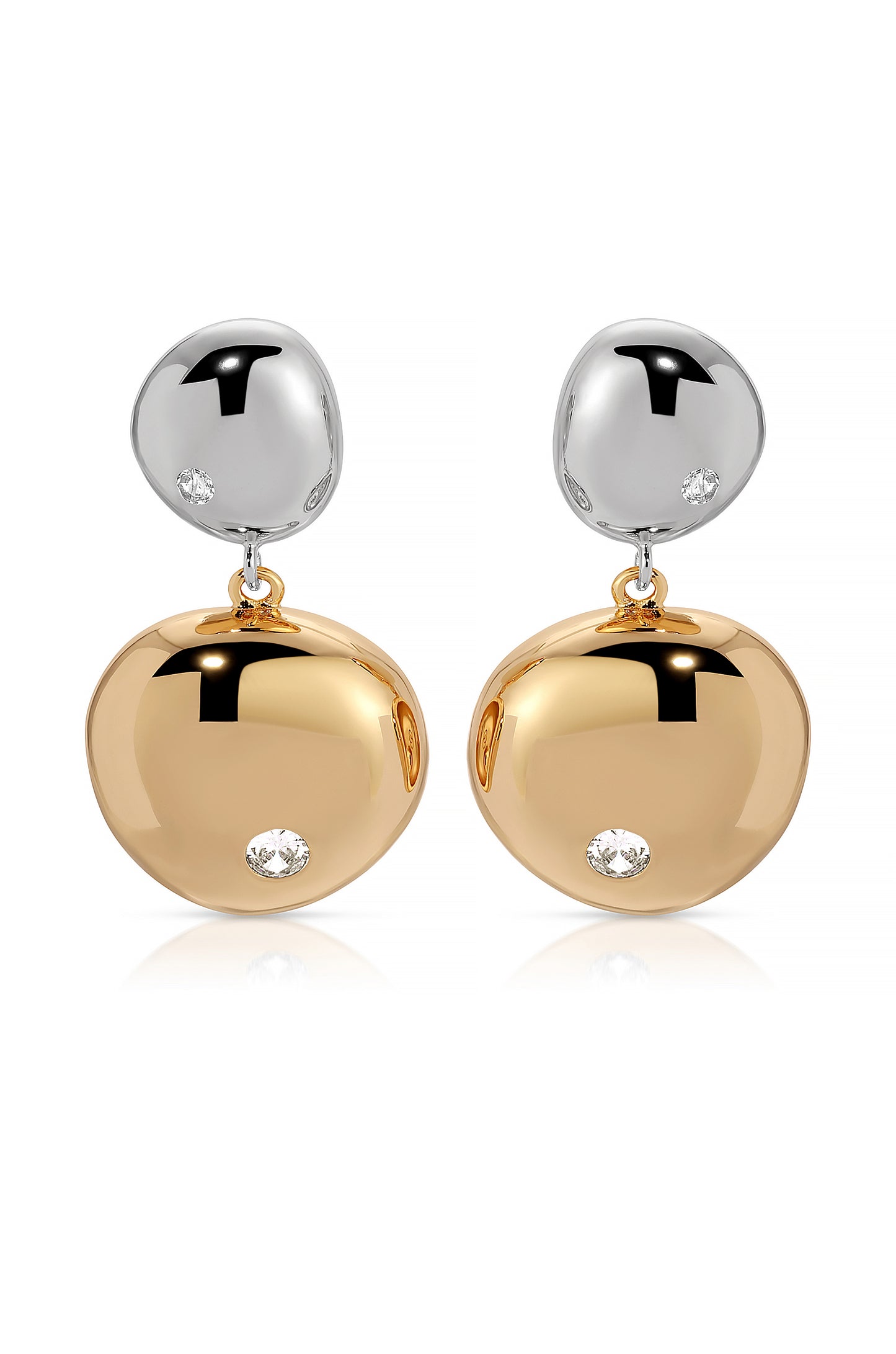 Polished Double Pebble Drop Earrings Rhodium and 18k Gold Plated 2