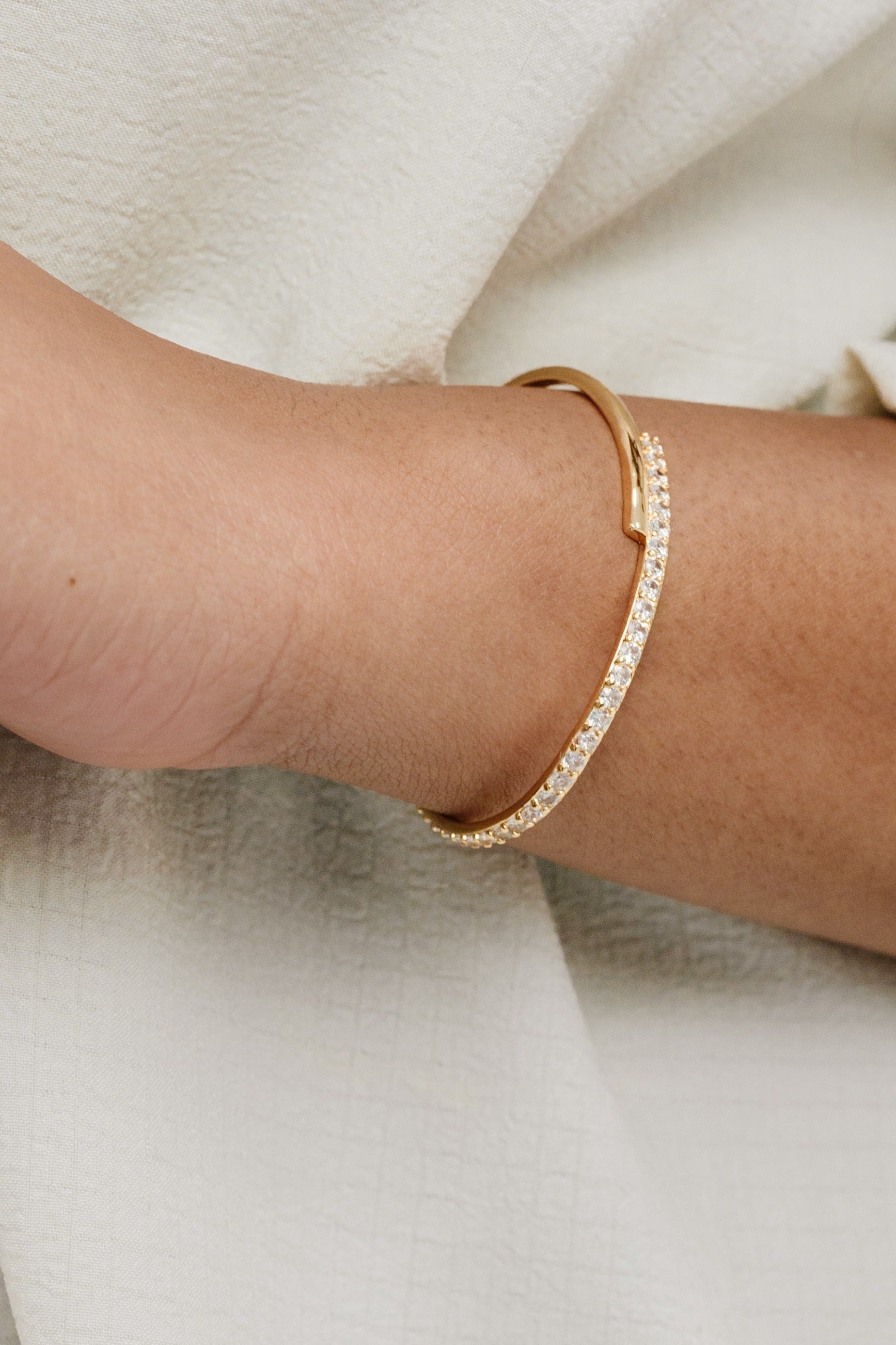 Half Classic Half Sparkle Bracelet Cuff on model