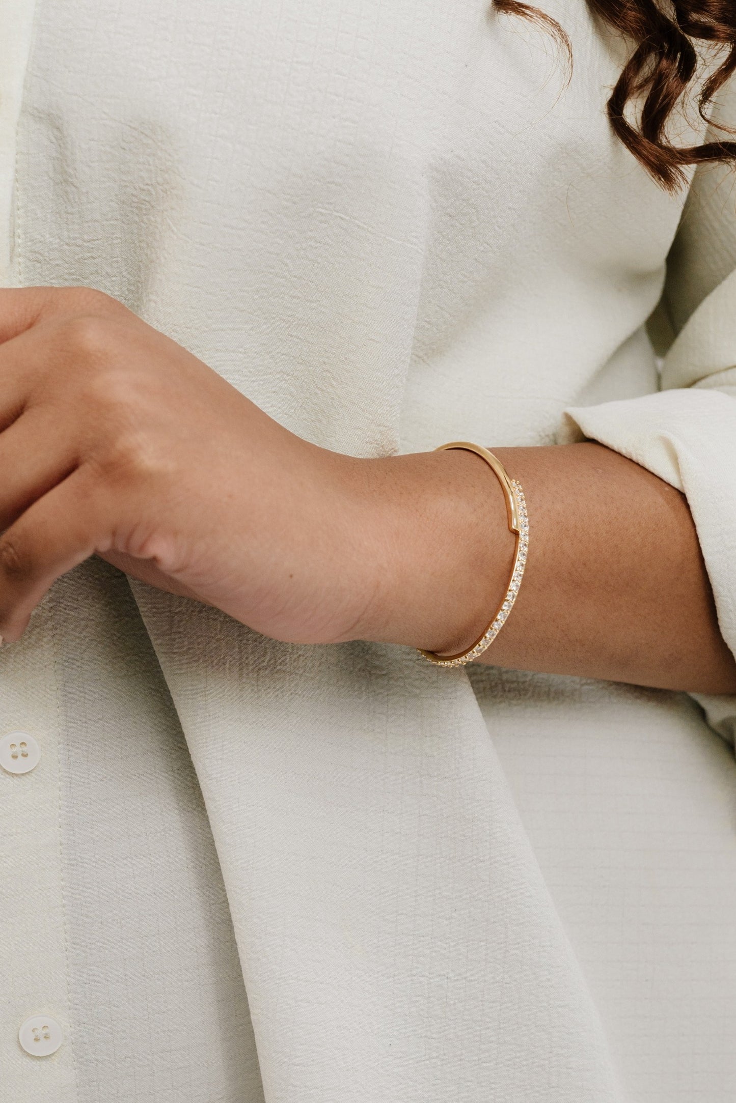 Half Classic Half Sparkle Bracelet Cuff on model 5