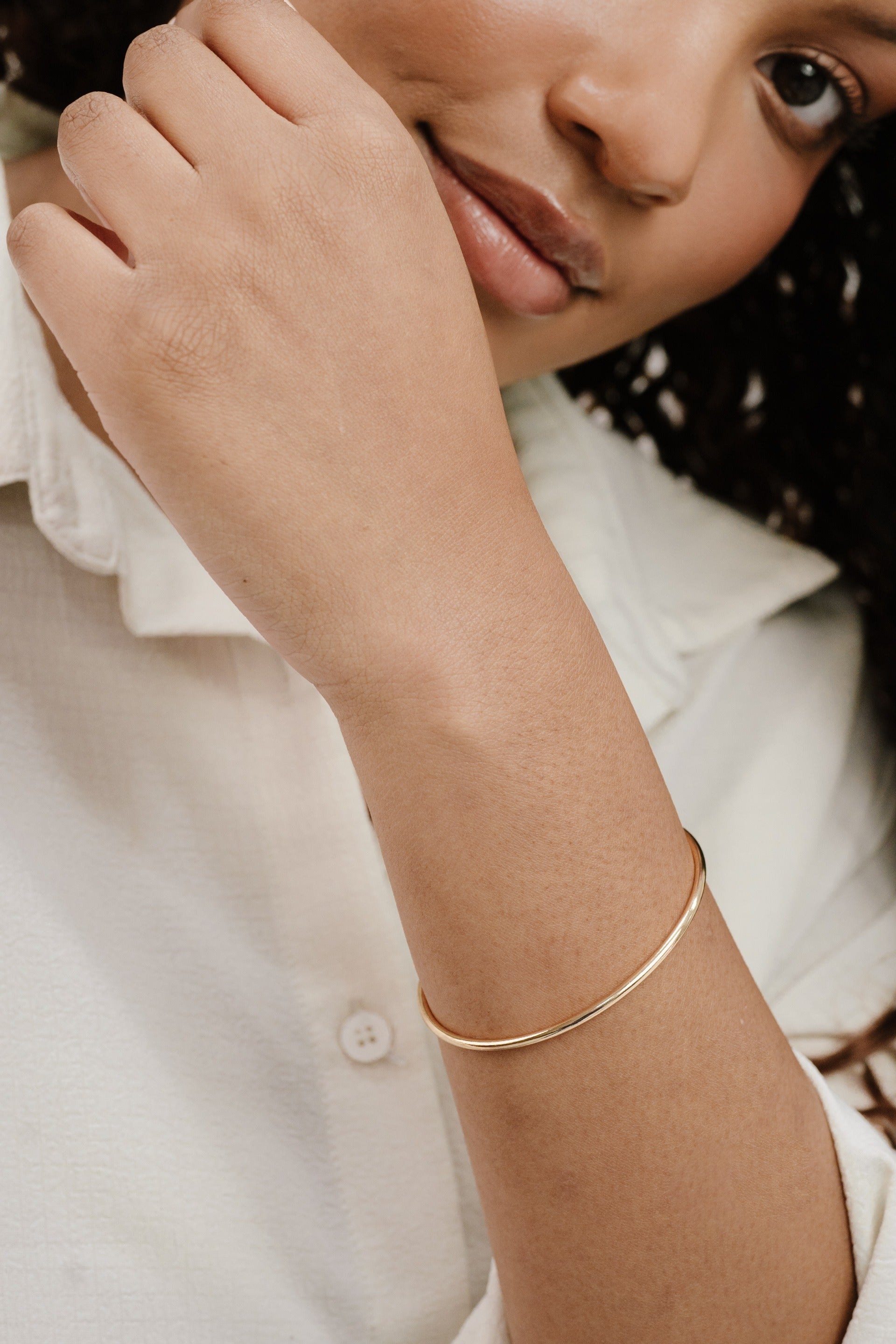 Crystal Shapes 18k Gold Plated Bracelet Cuff on model 