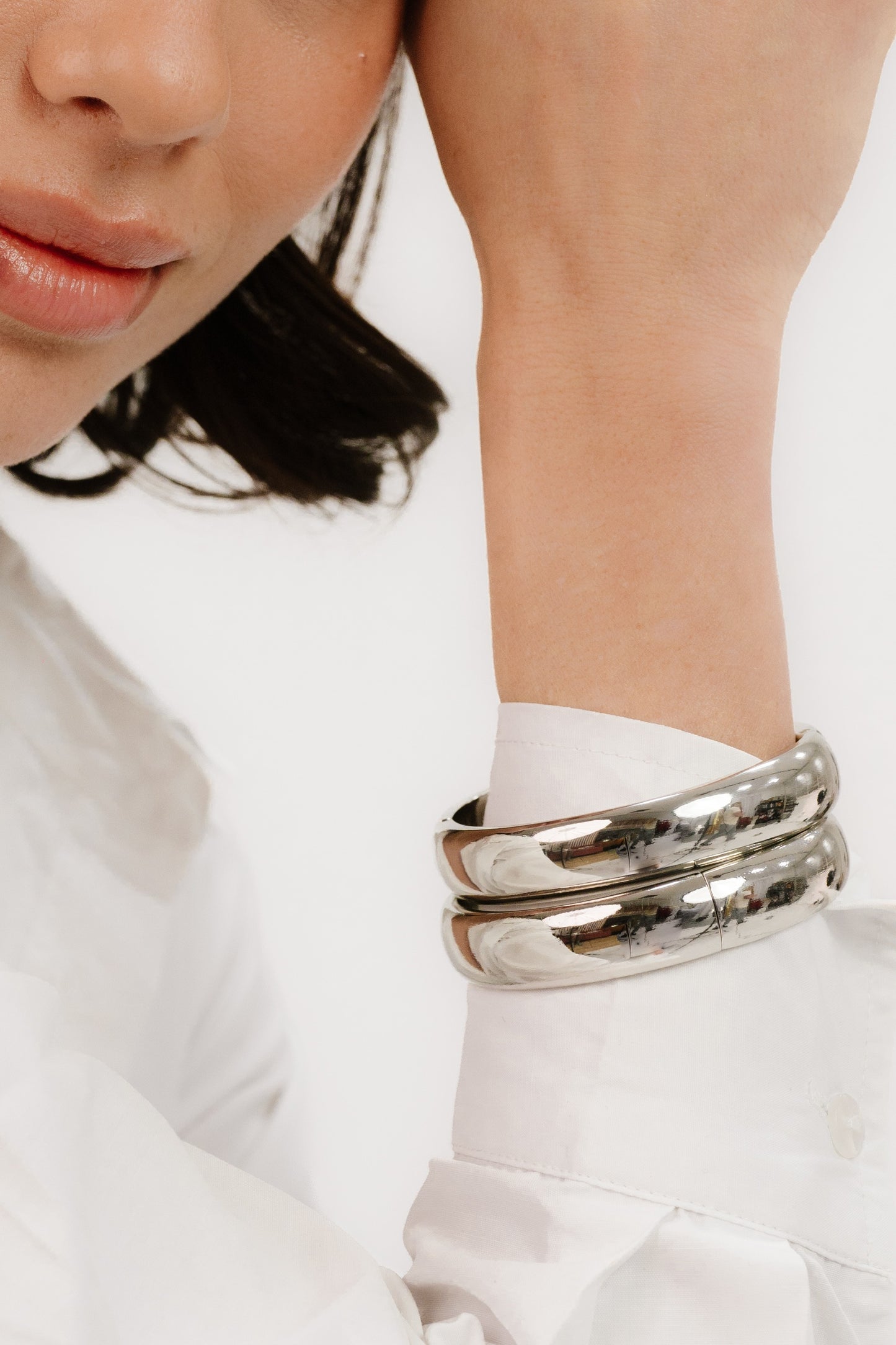 Simple Stack Bangle Set Rhodium Plated model