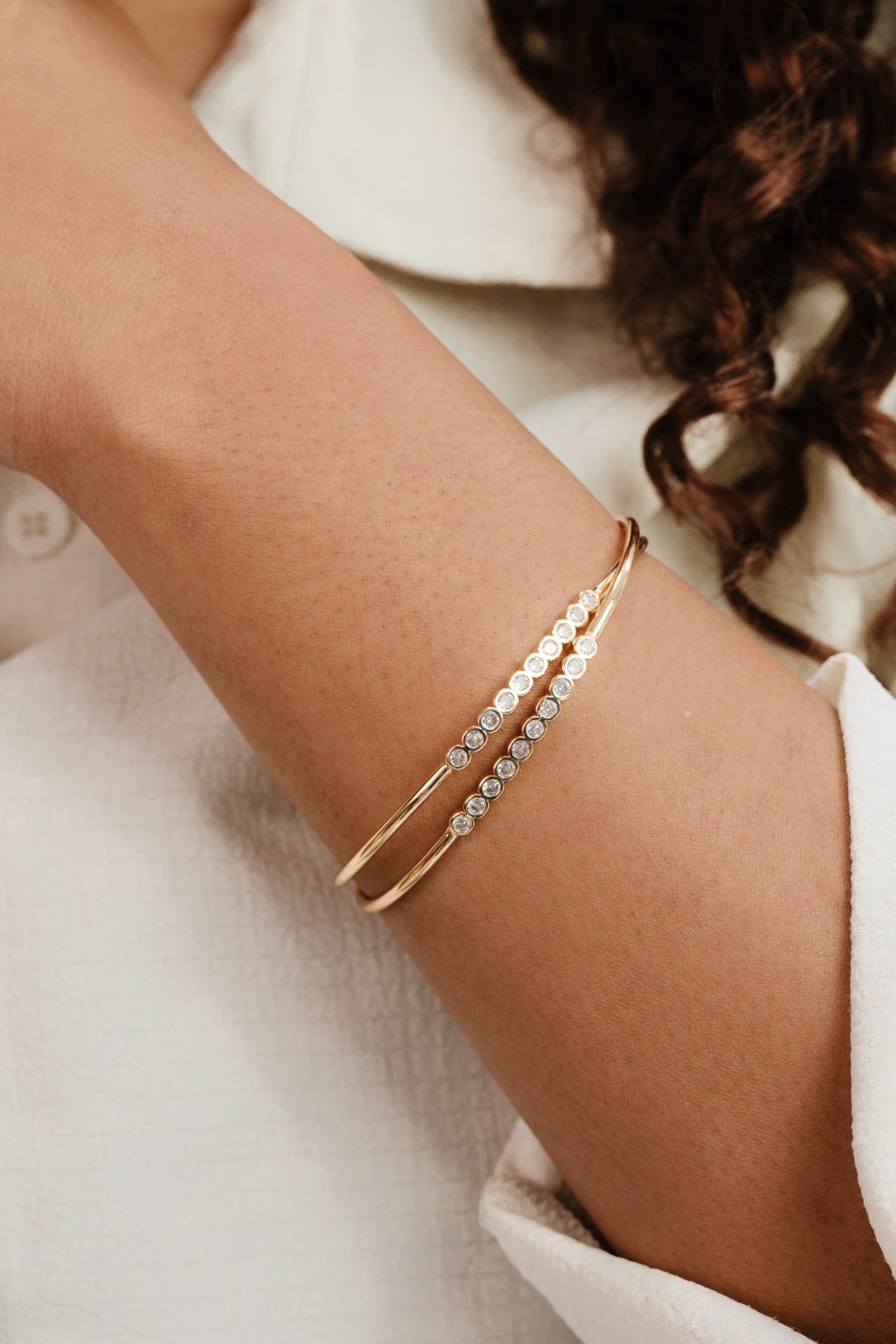 Double Take Crystal Cuff Set on model
