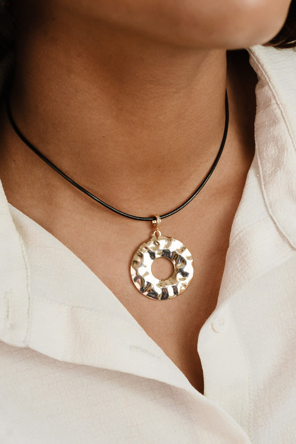 Statement Hammered Circle Cord Necklace Second