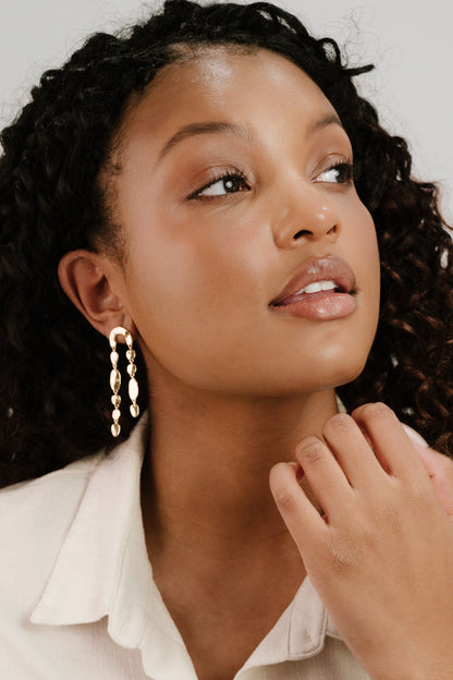 Cascading Hammered 18k Gold Plated Link Earrings on model 2