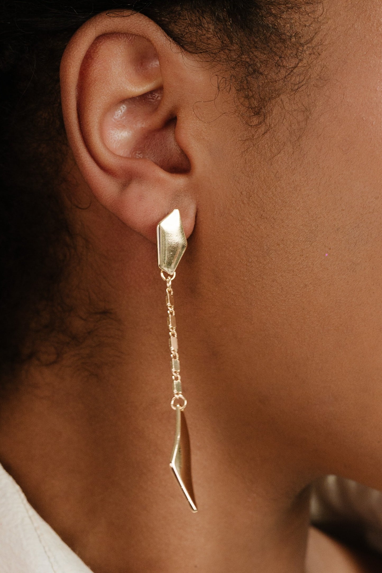 18k Gold Plated Kite Drop Earrings on model