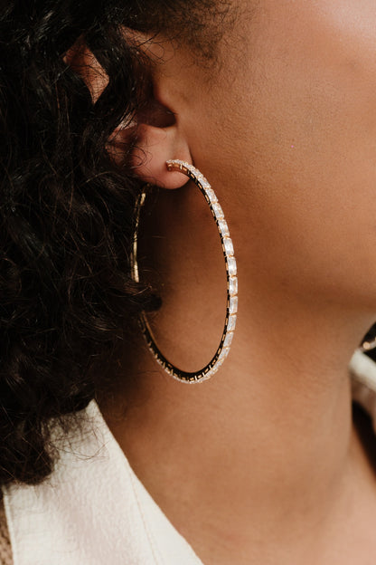 Crystal All Around Hoop Earrings on model
