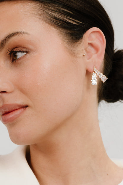 Front and Back Crystal Dangle Earrings on model 3