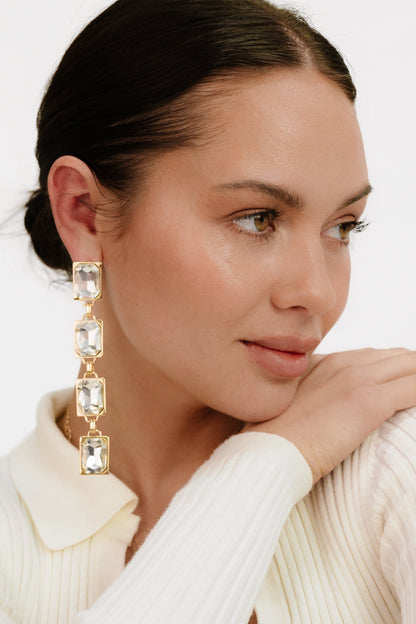 Four Crystal Stone Drop Earrings on model 3