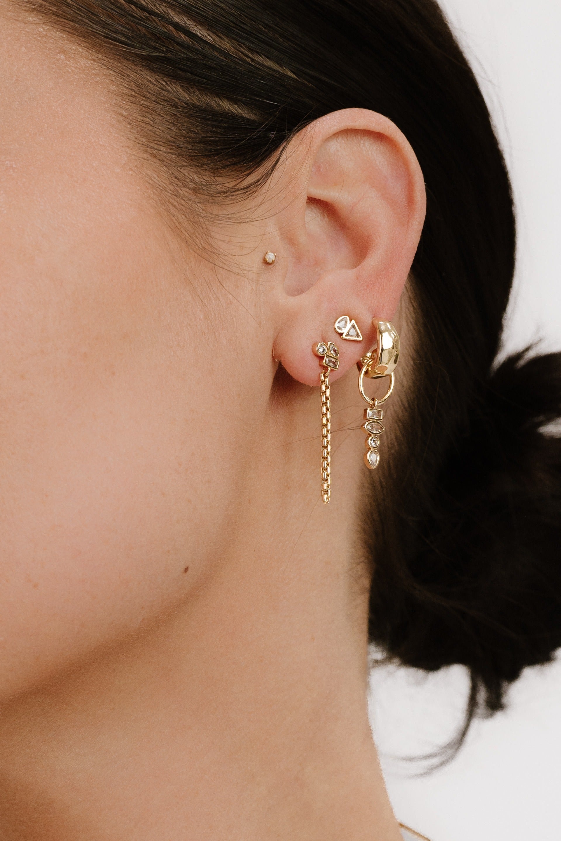 Ear Party Mixed Shapes 18k Gold Plated Earring Set on model 