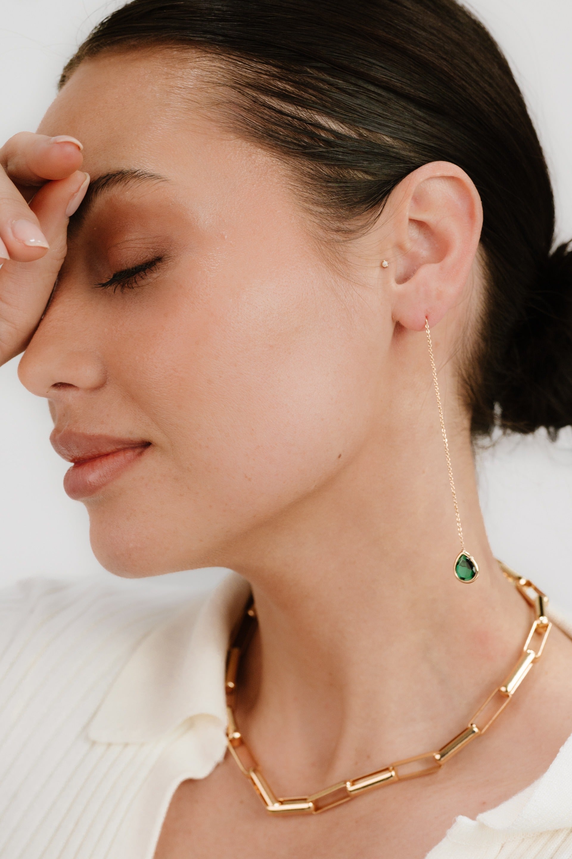 Rectangular Link Necklace on model 2