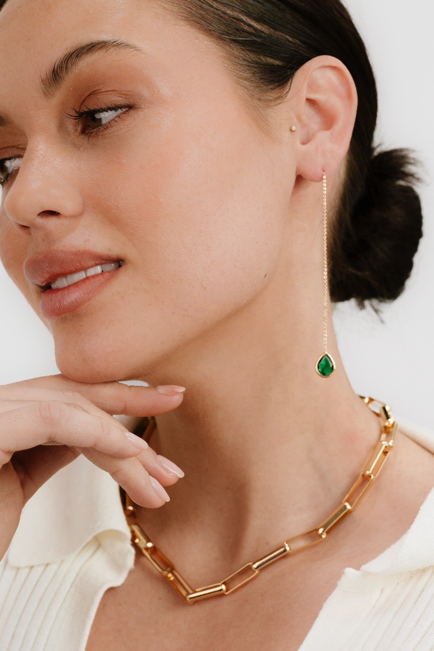 Rectangular Link Necklace on model 3