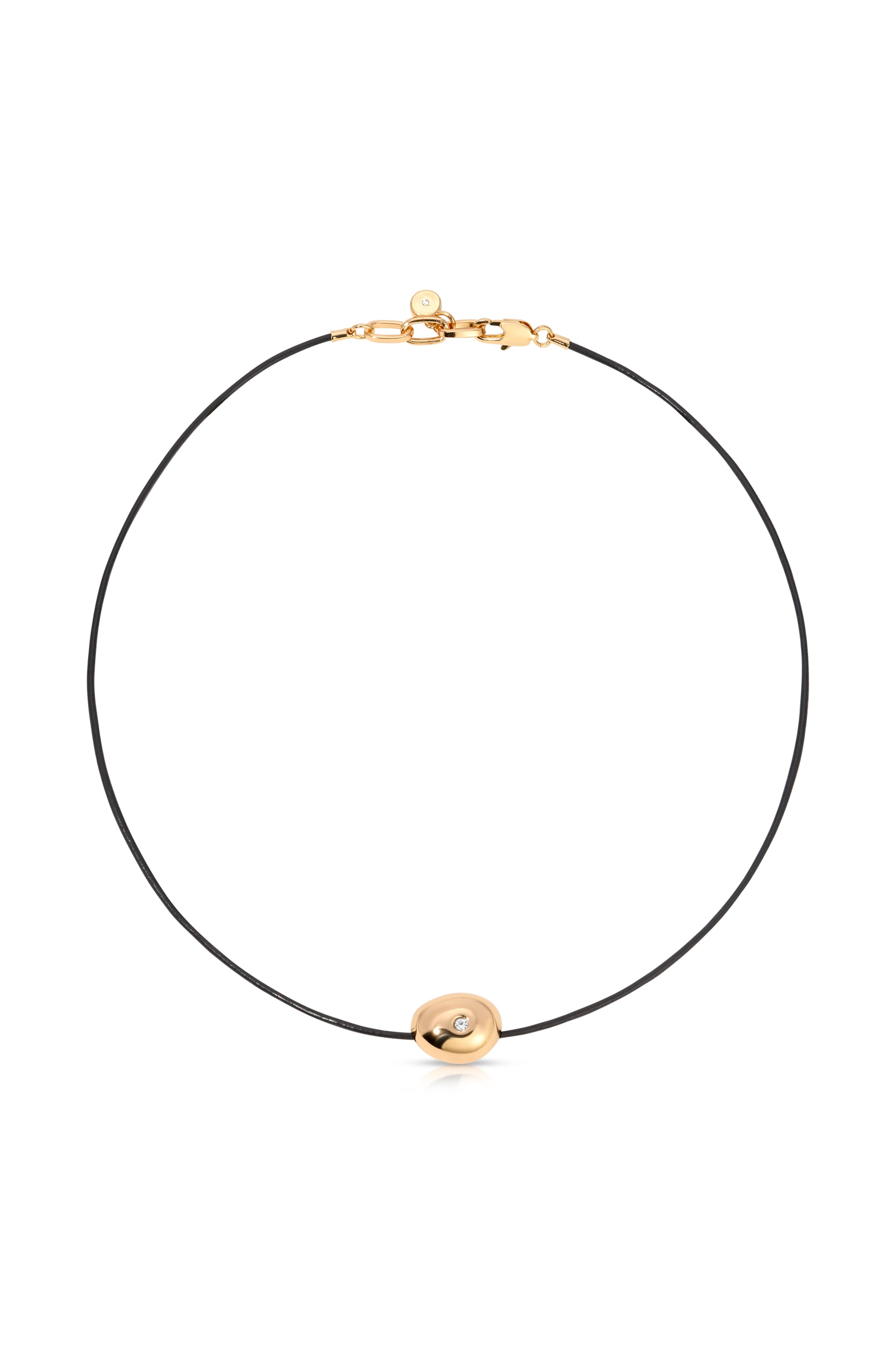 Polished Pebble Leather Pendant Necklace 18k Gold Plated