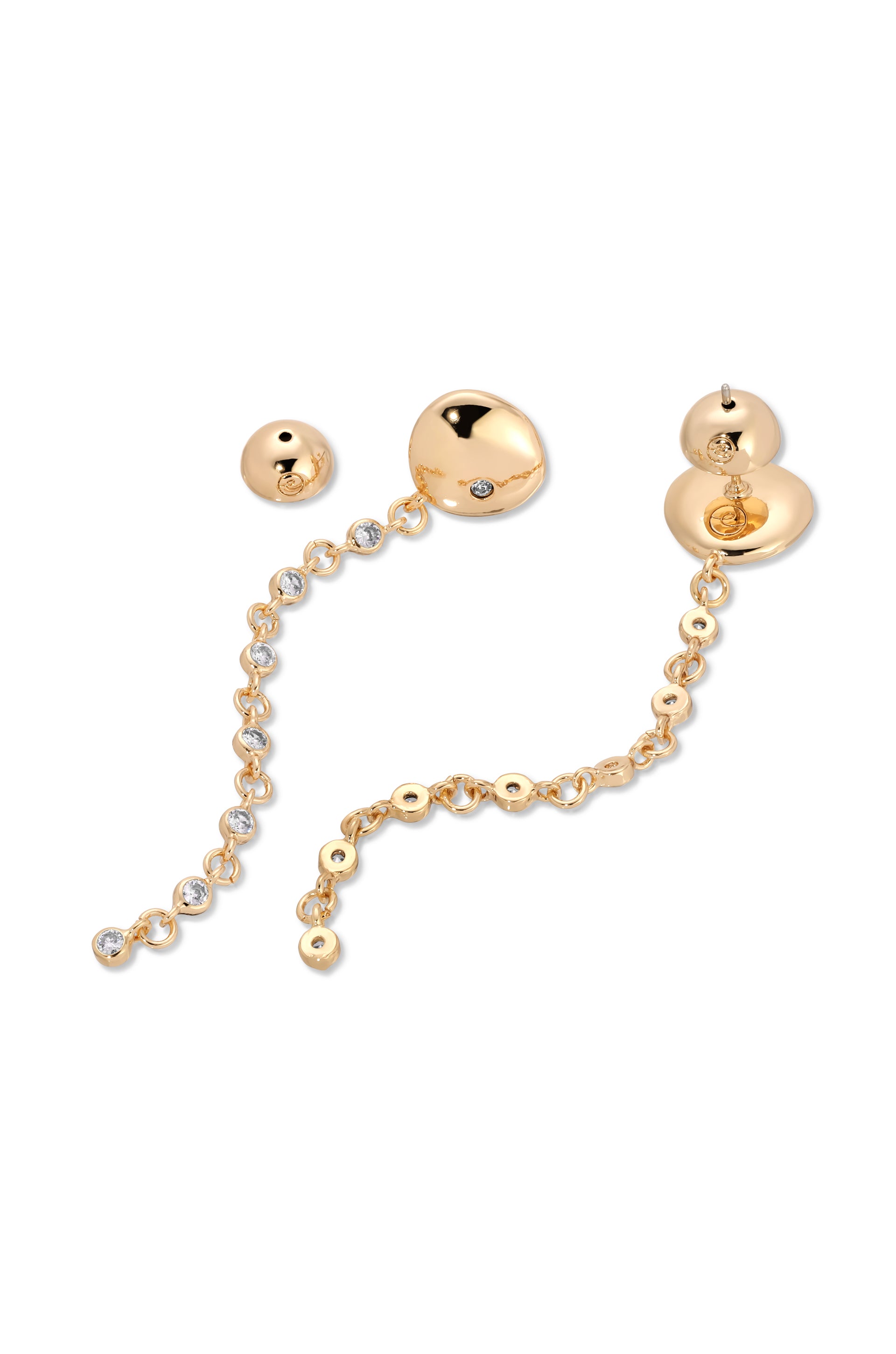 Polished Pebble Linear Chain Earrings 18k Gold Plated 2