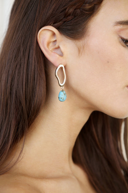 Open Circle Turquoise Dangle Earrings on model 2