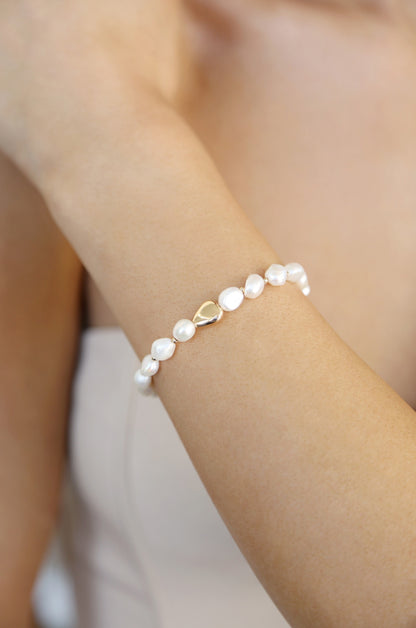 Freshwater Pearl and Gold Nugget Toggle Bracelet on model 2