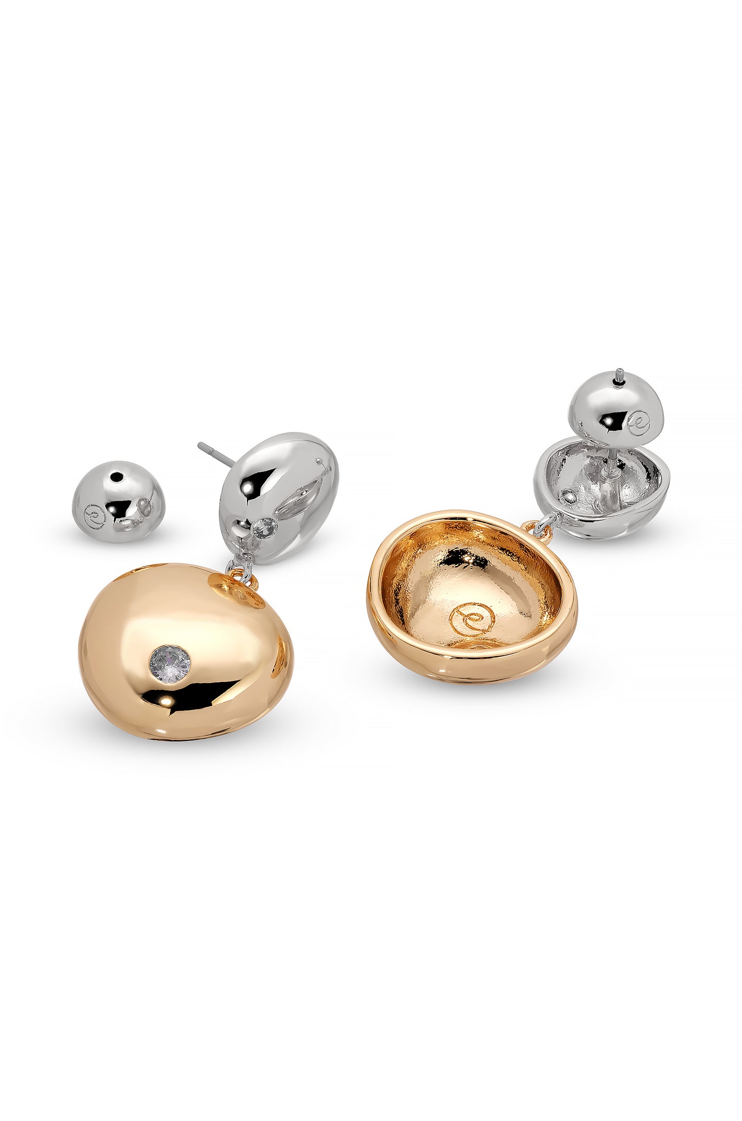 Polished Double Pebble Drop Earrings Rhodium and 18k Gold Plated