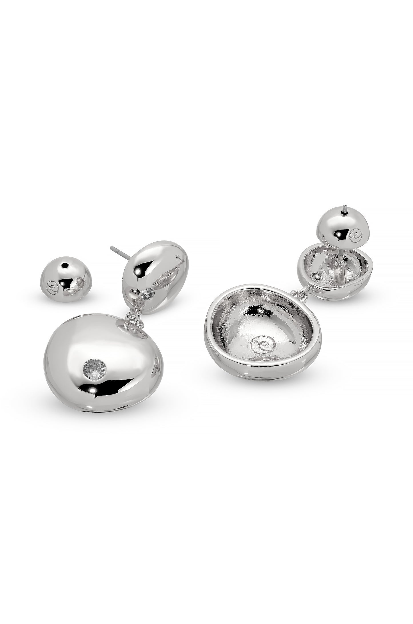 Polished Double Pebble Drop Earrings in rhodium