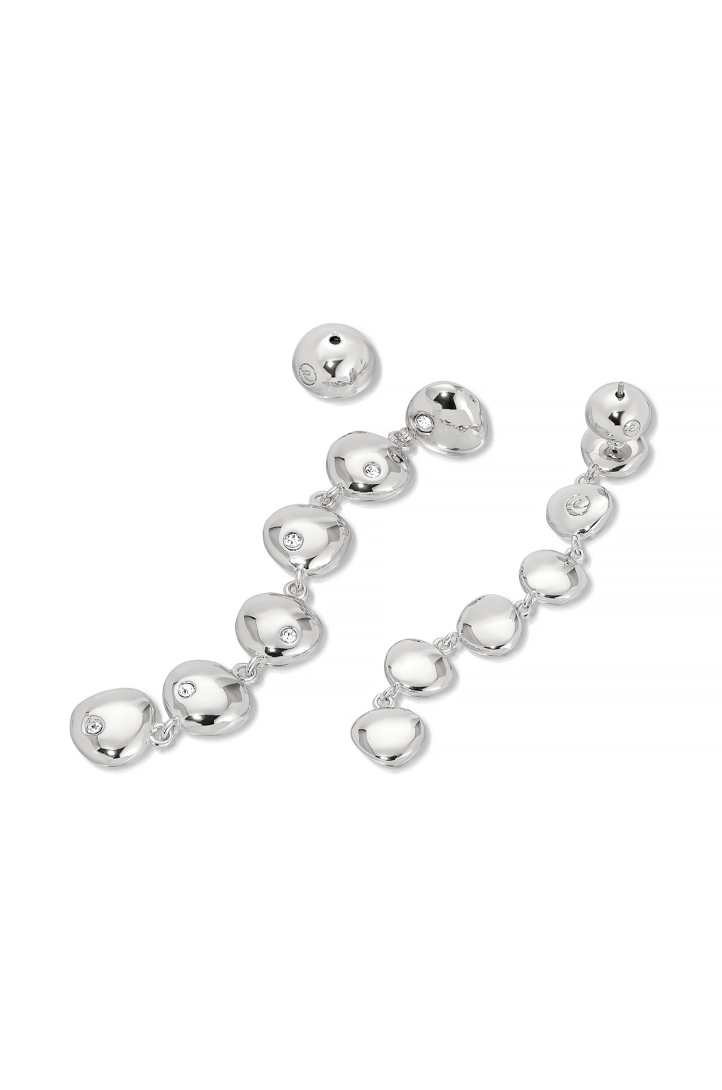 Polished Pebble Linear Dangle Earrings Rhodium Plated