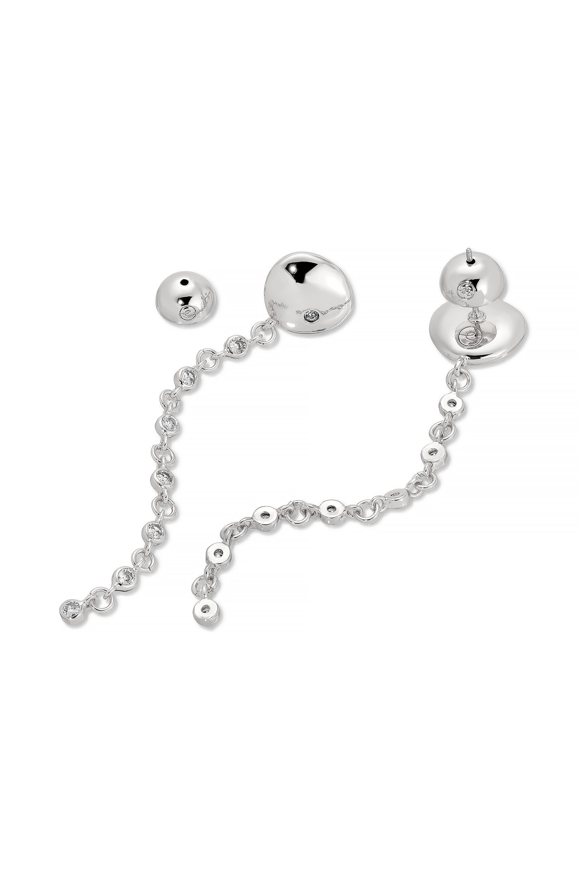 Polished Pebble Linear Chain Earrings Rhodium Plated