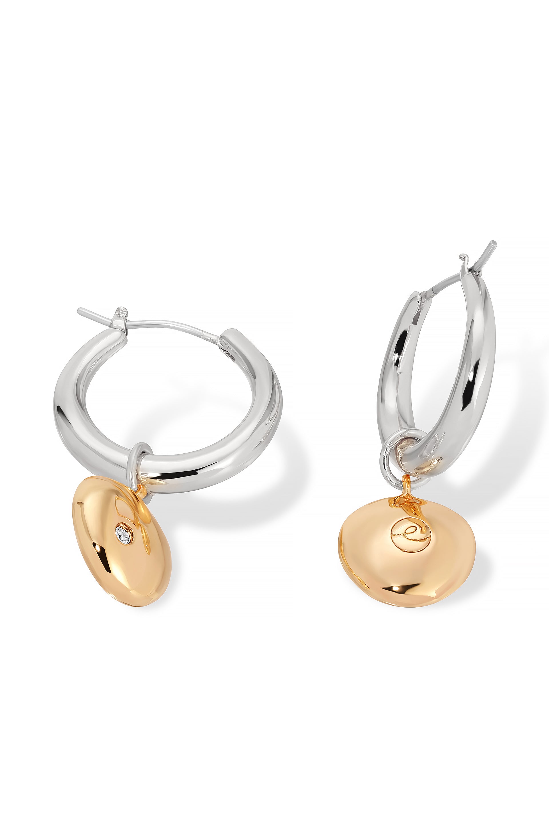 Polished Pebble Huggie Hoop Earrings Rhodium and 18k Gold Plated