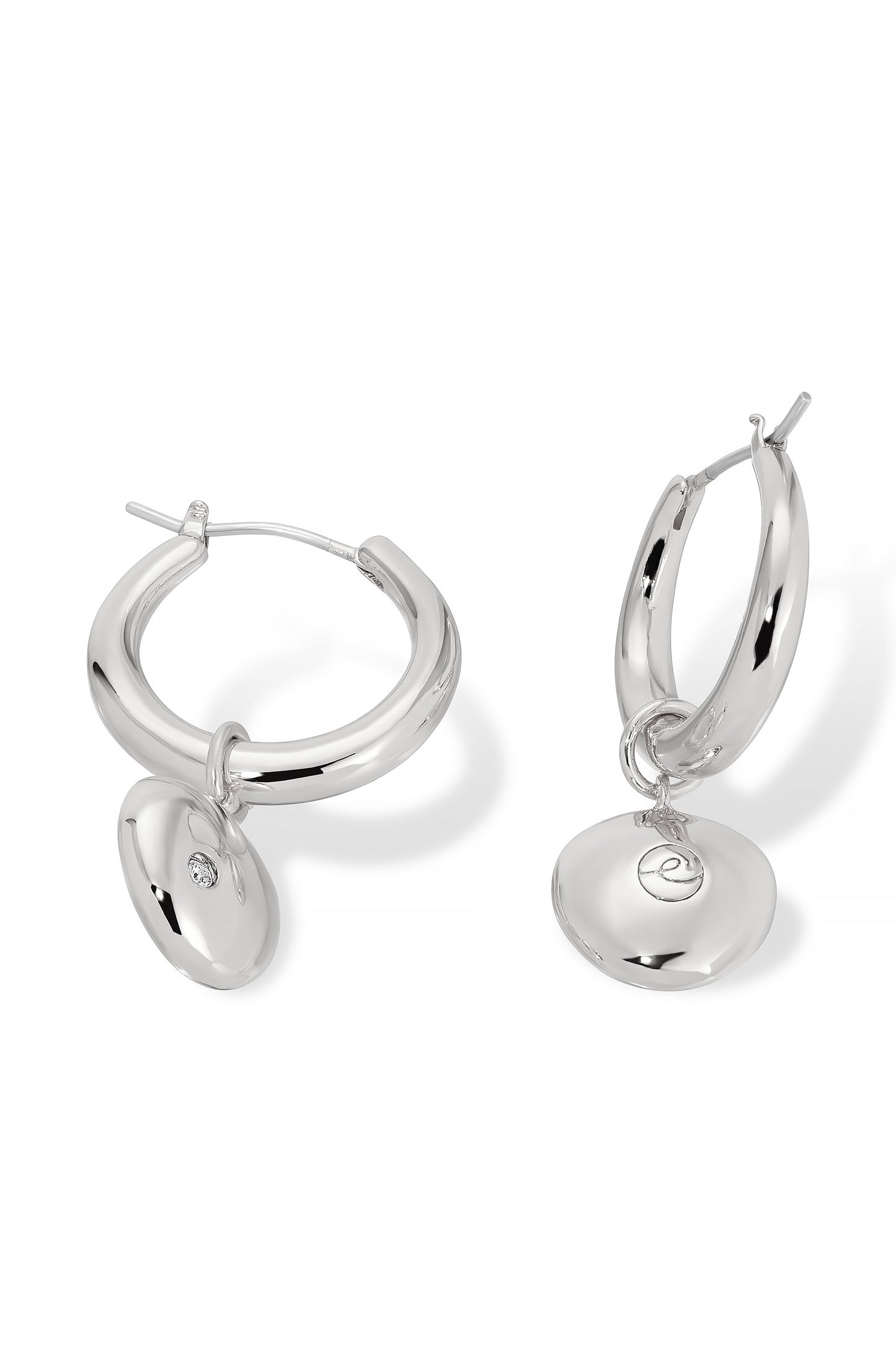 Polished Pebble Huggie Hoop Earrings Rhodium Plated