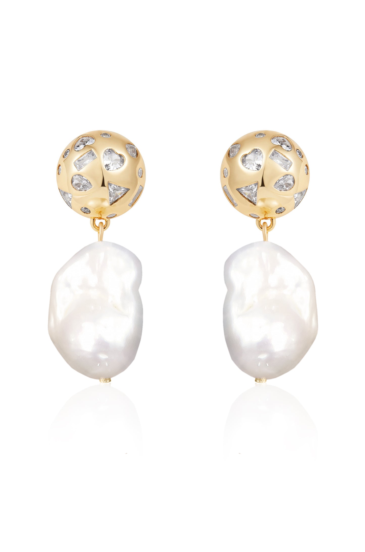 Bezel Ball Drop 18k Gold Plated Pearl Earrings