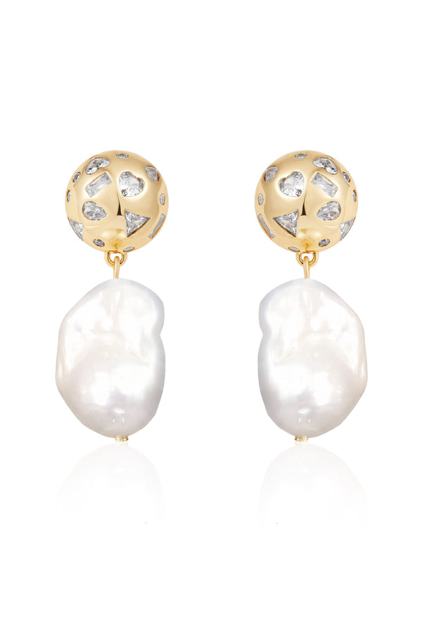 Bezel Ball Drop Pearl Earrings