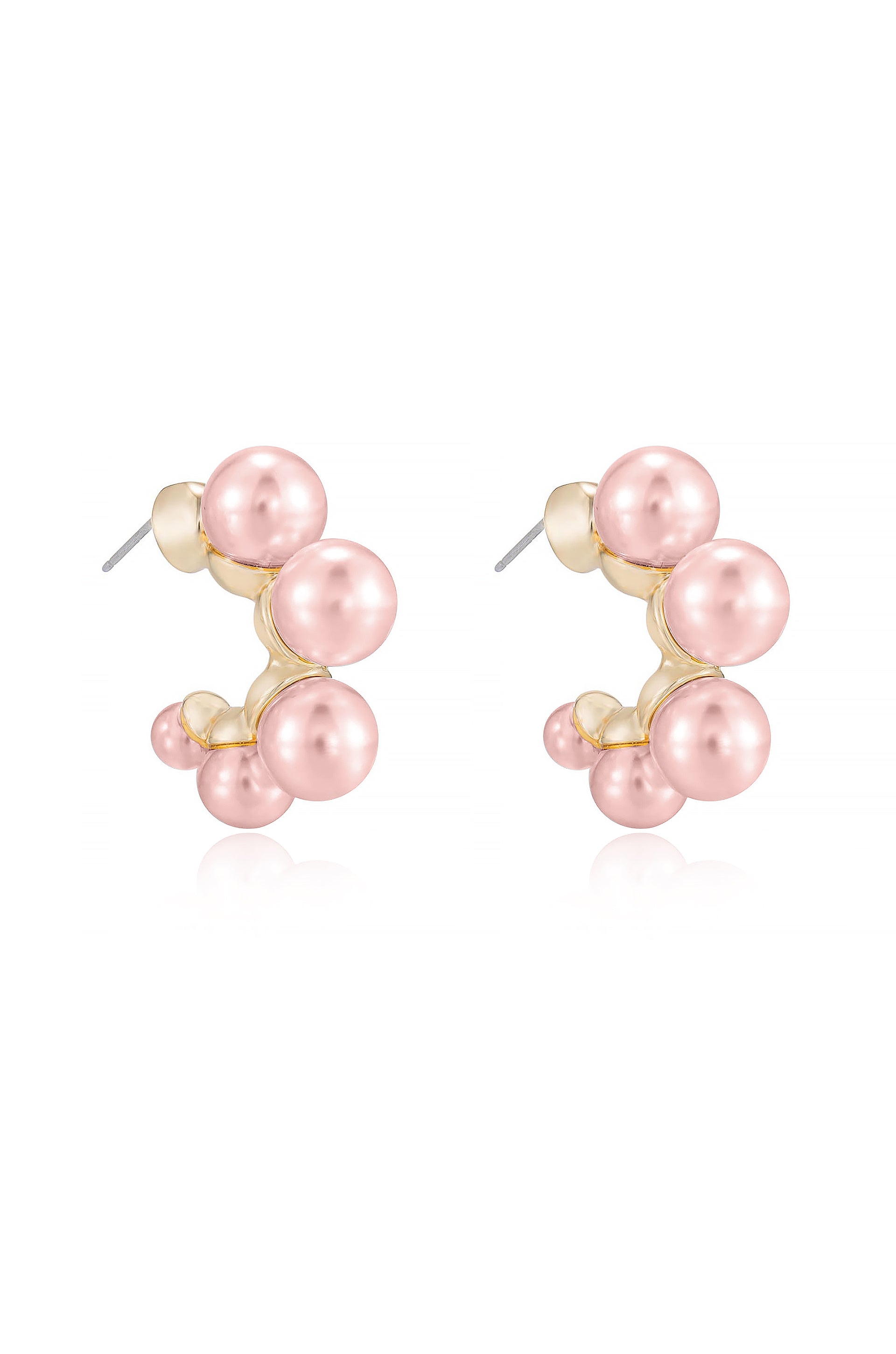 Five Point Pearl Hoop Earrings in pink side view