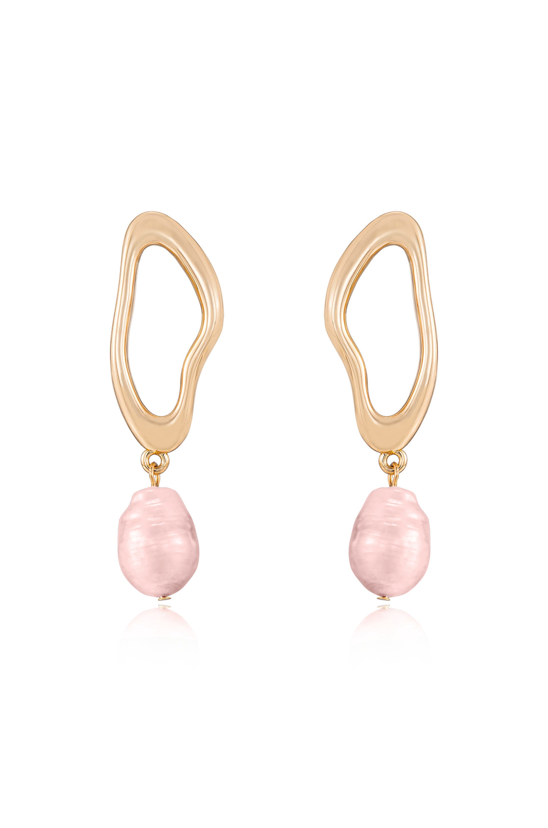 Open Circle Freshwater Pearl Dangle Earrings in pink