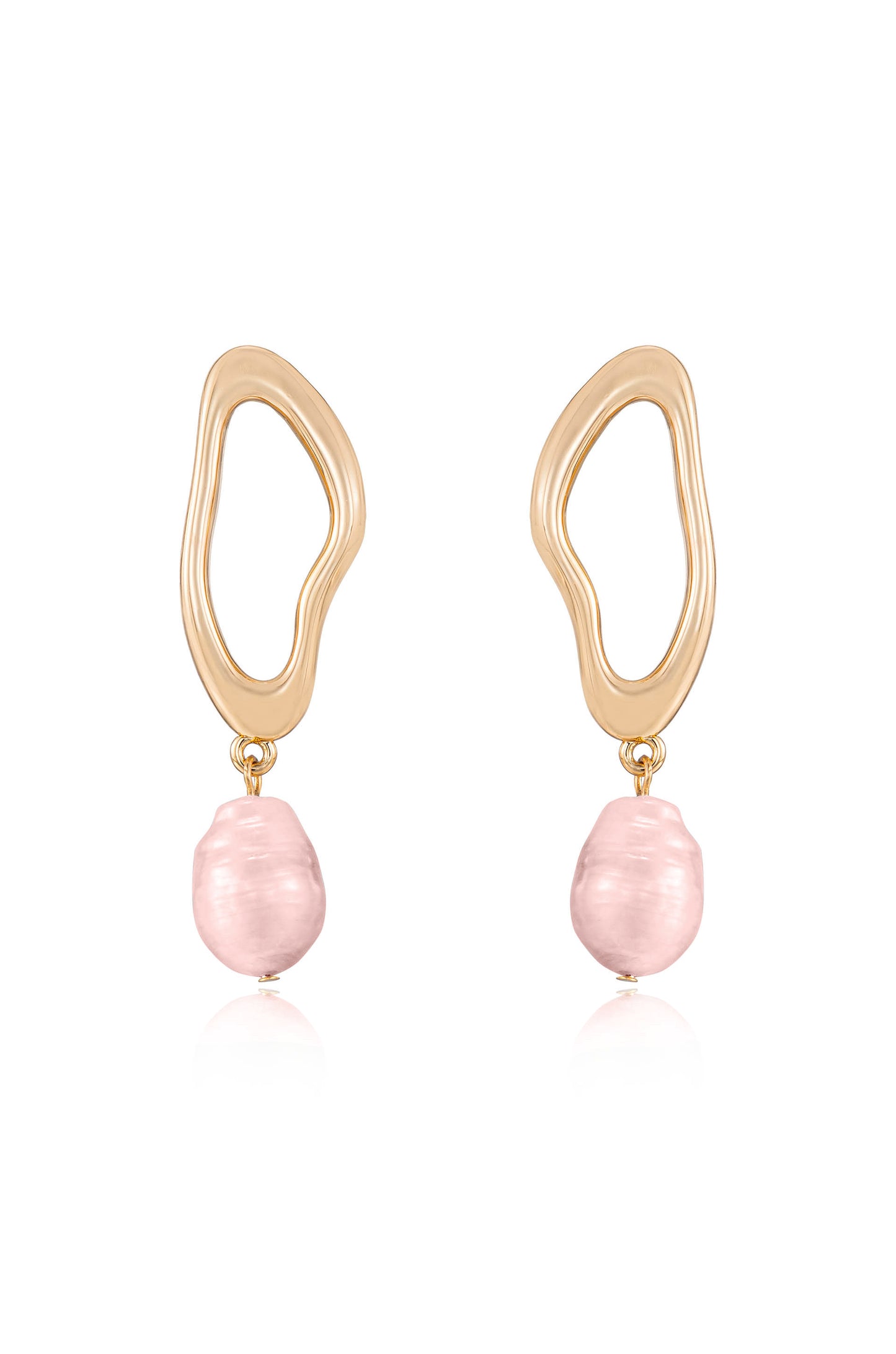 Open Circle Freshwater Pearl Dangle Earrings in pink