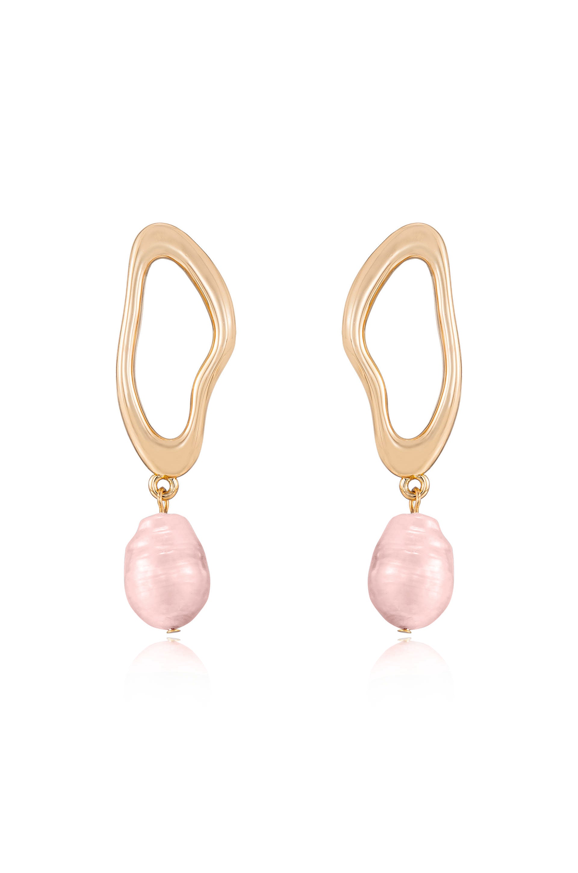 Open Circle Freshwater Pearl Dangle Earrings in pink