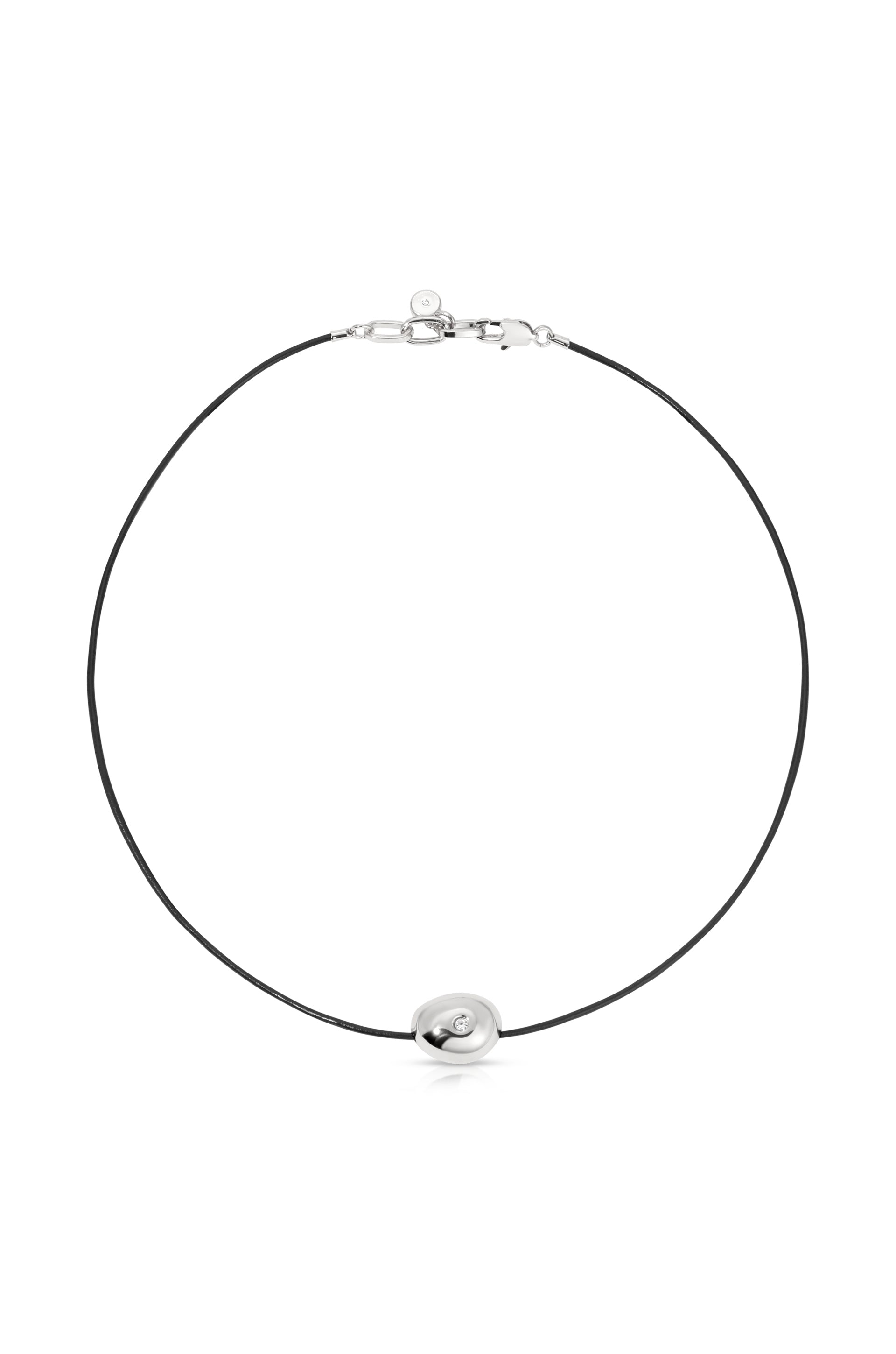 Polished Pebble Leather Pendant Necklace Rhodium Plated