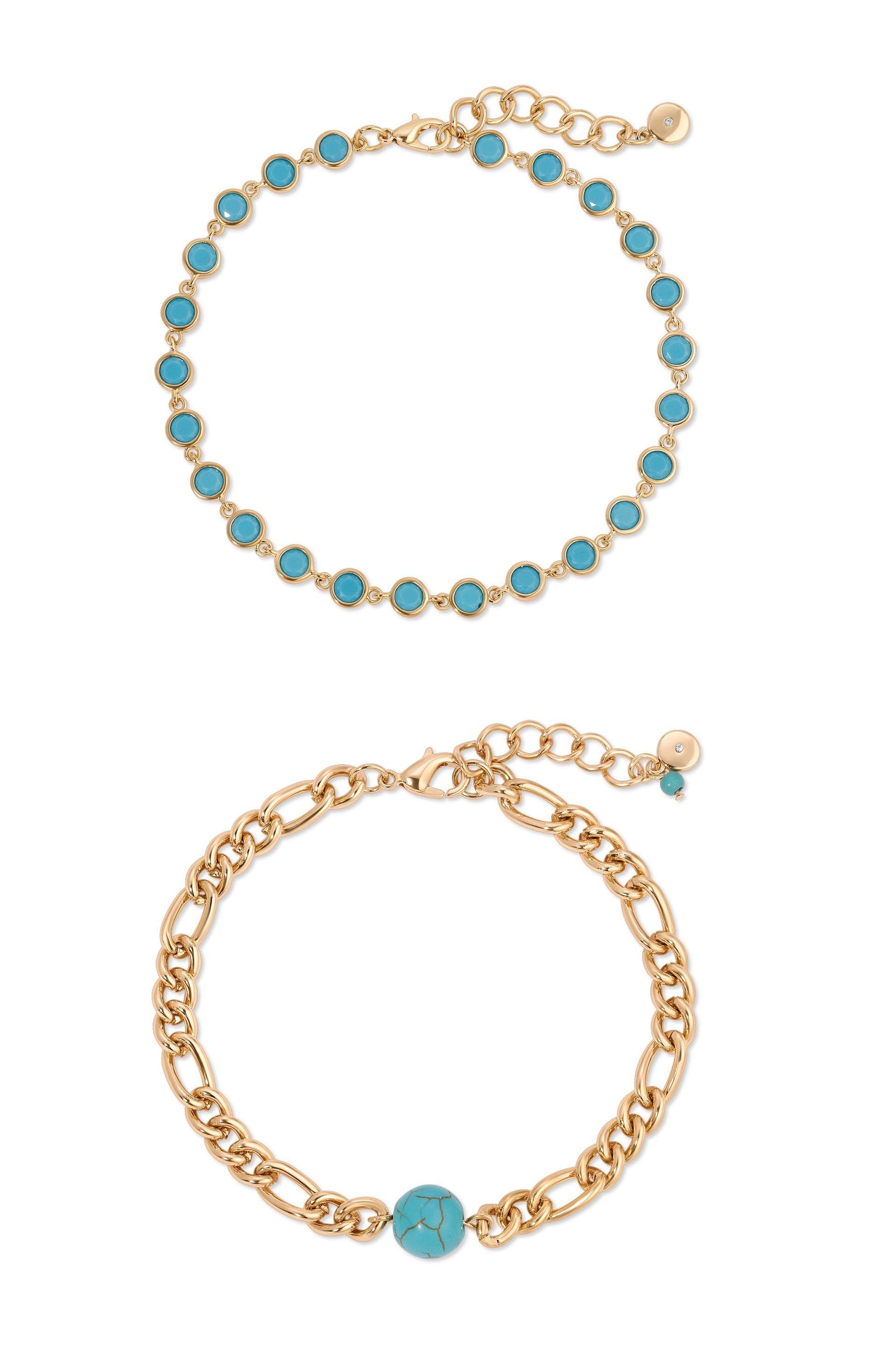Turquoise 18k Gold Plated Anklet Set