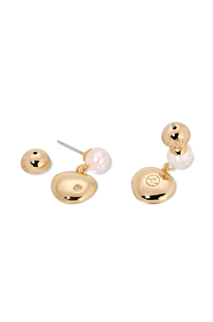 Small Pebble and Pearl Dangle Earrings full