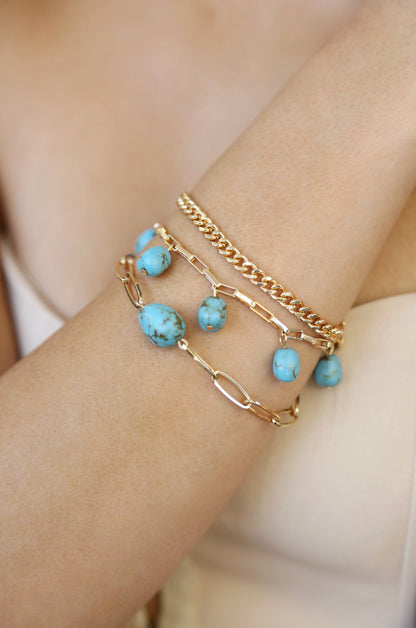 Turquoise Nugget Bracelet Set of 3 on model 1