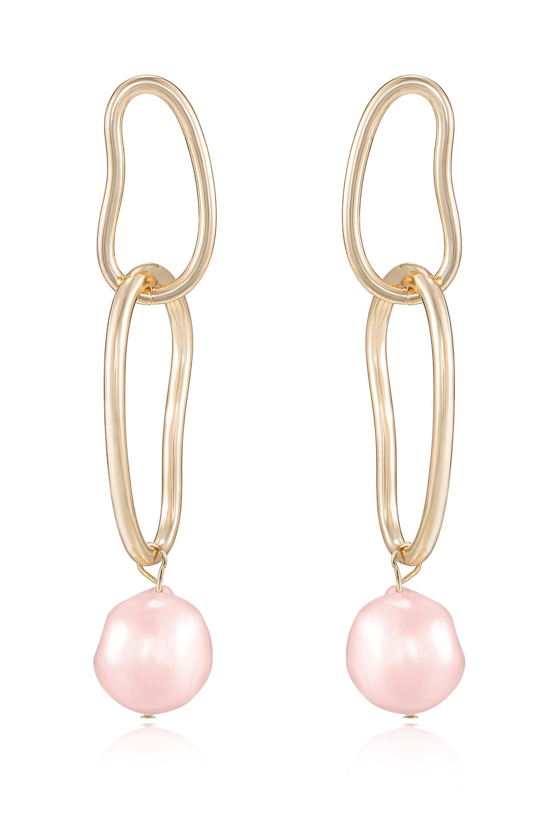 Mara Dangle Pearl Earrings in pink