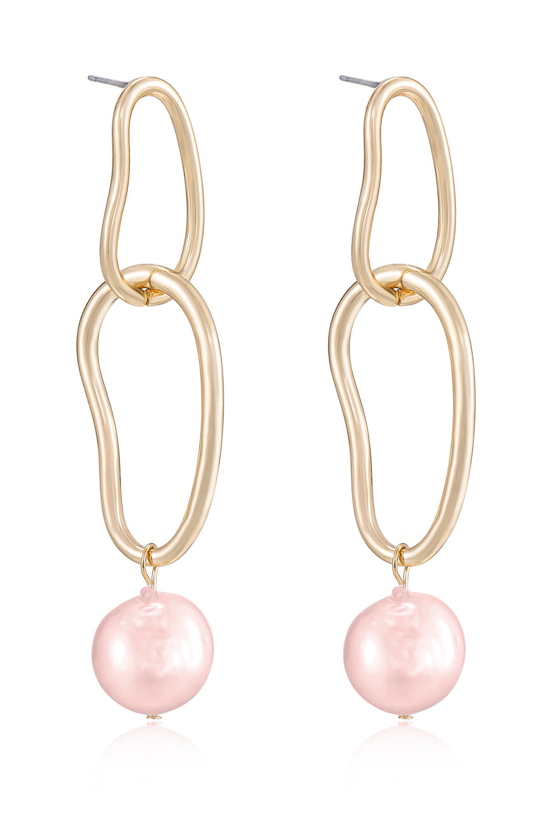 Mara Dangle Pearl Earrings in pink side