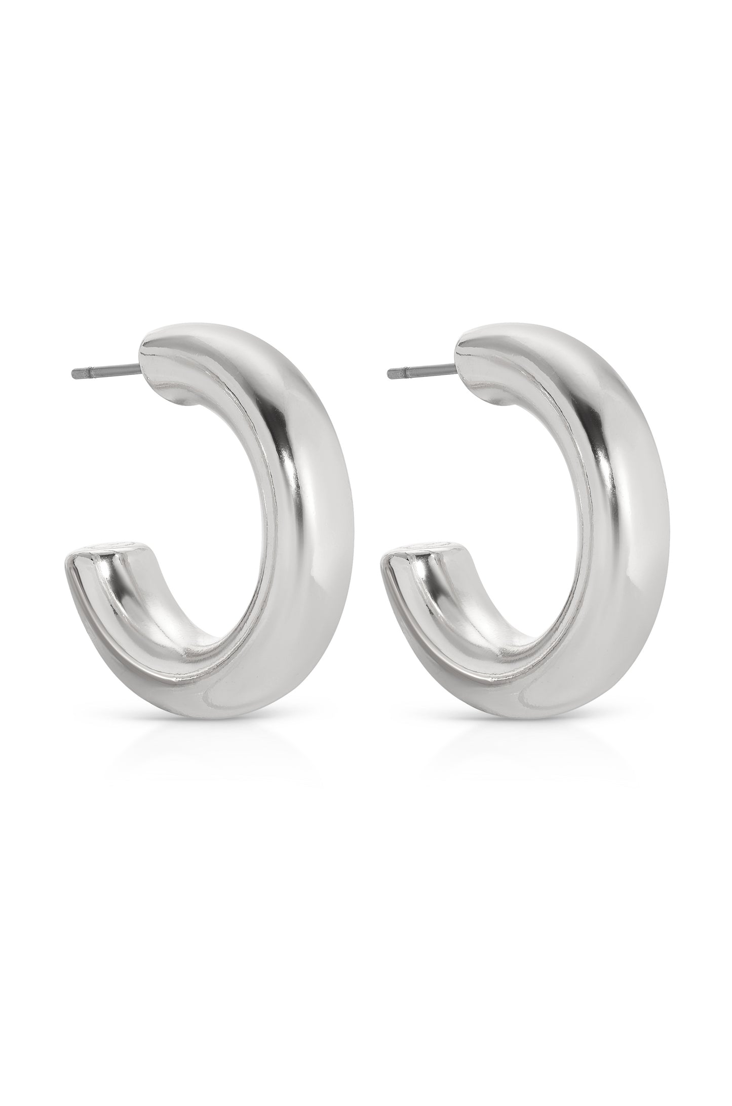 Small Thick Classic Hoops Rhodium Plated