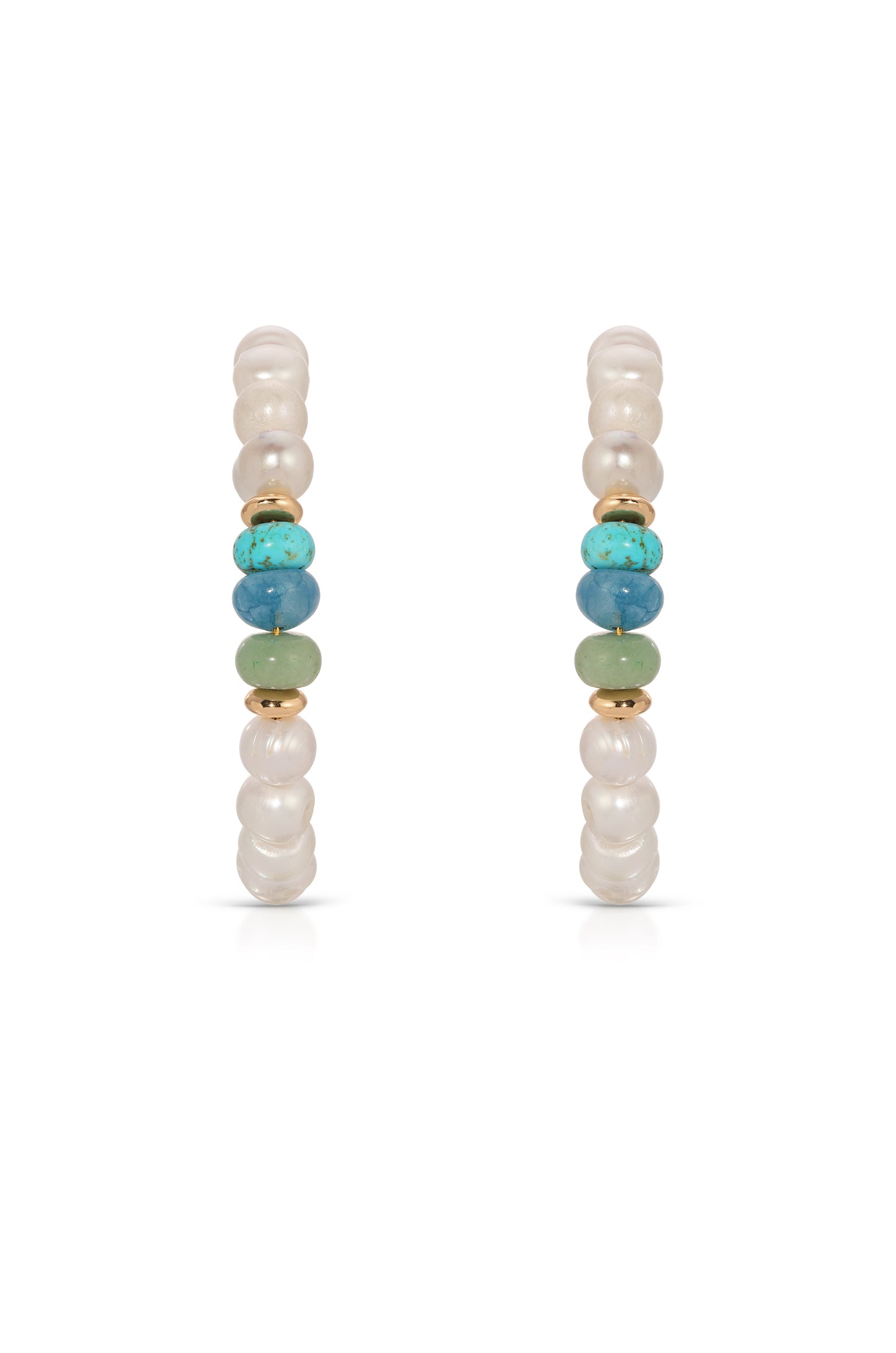 Beach Day Pearl and Blue Gemstone Hoop Earrings front