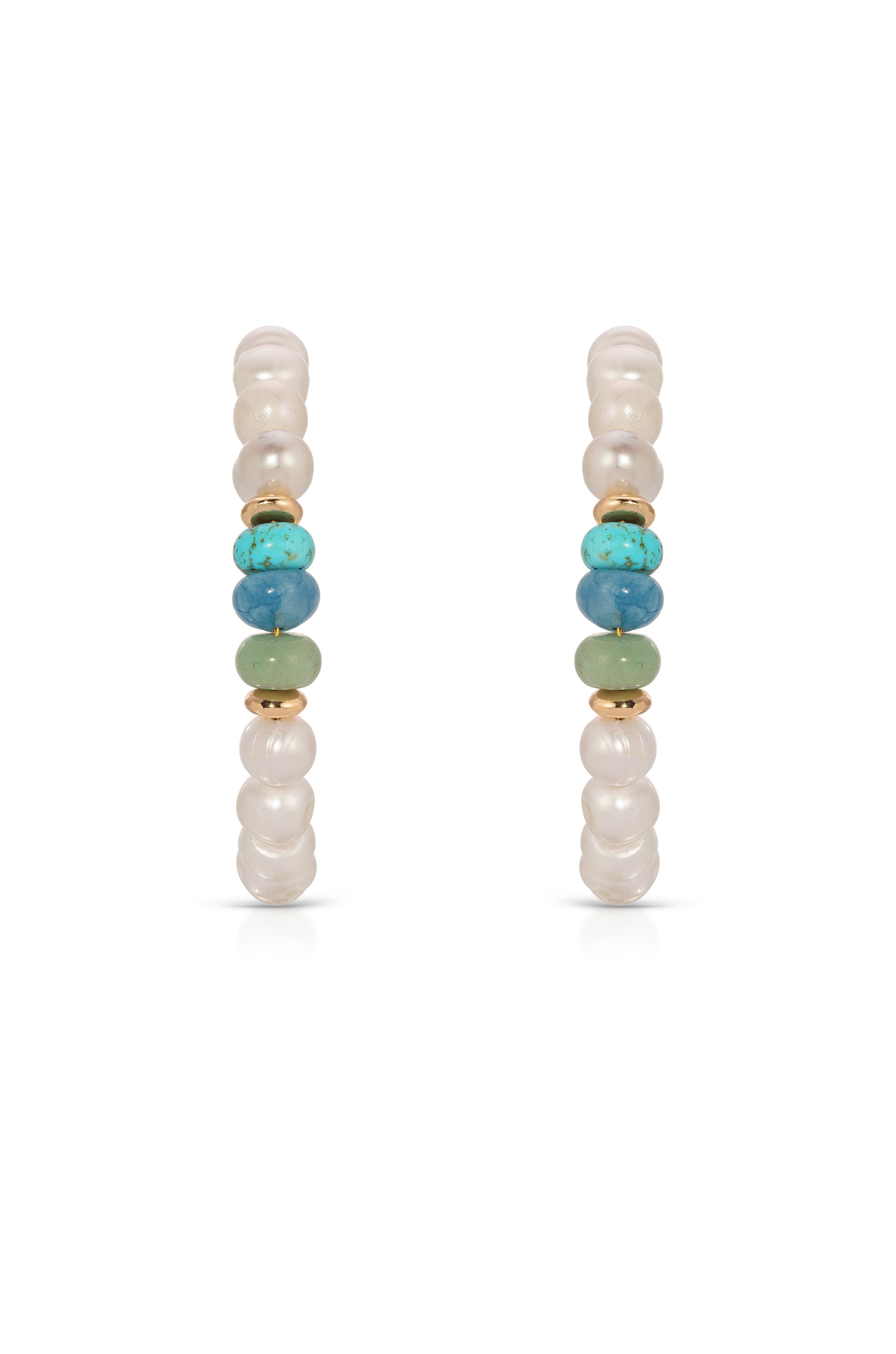Beach Day Pearl and Blue Gemstone Hoop Earrings front