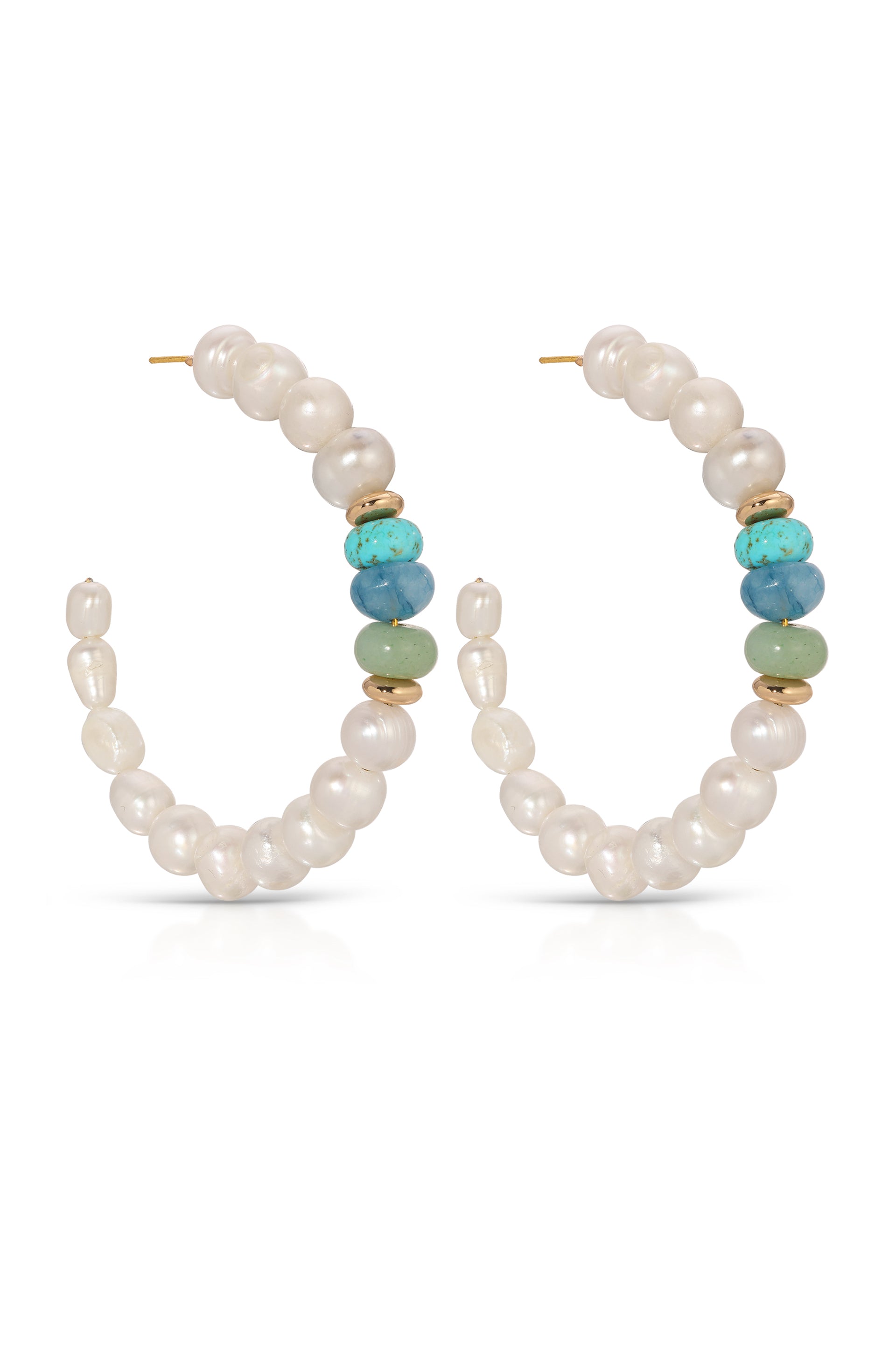 Beach Day Pearl and Blue Gemstone Hoop Earrings side