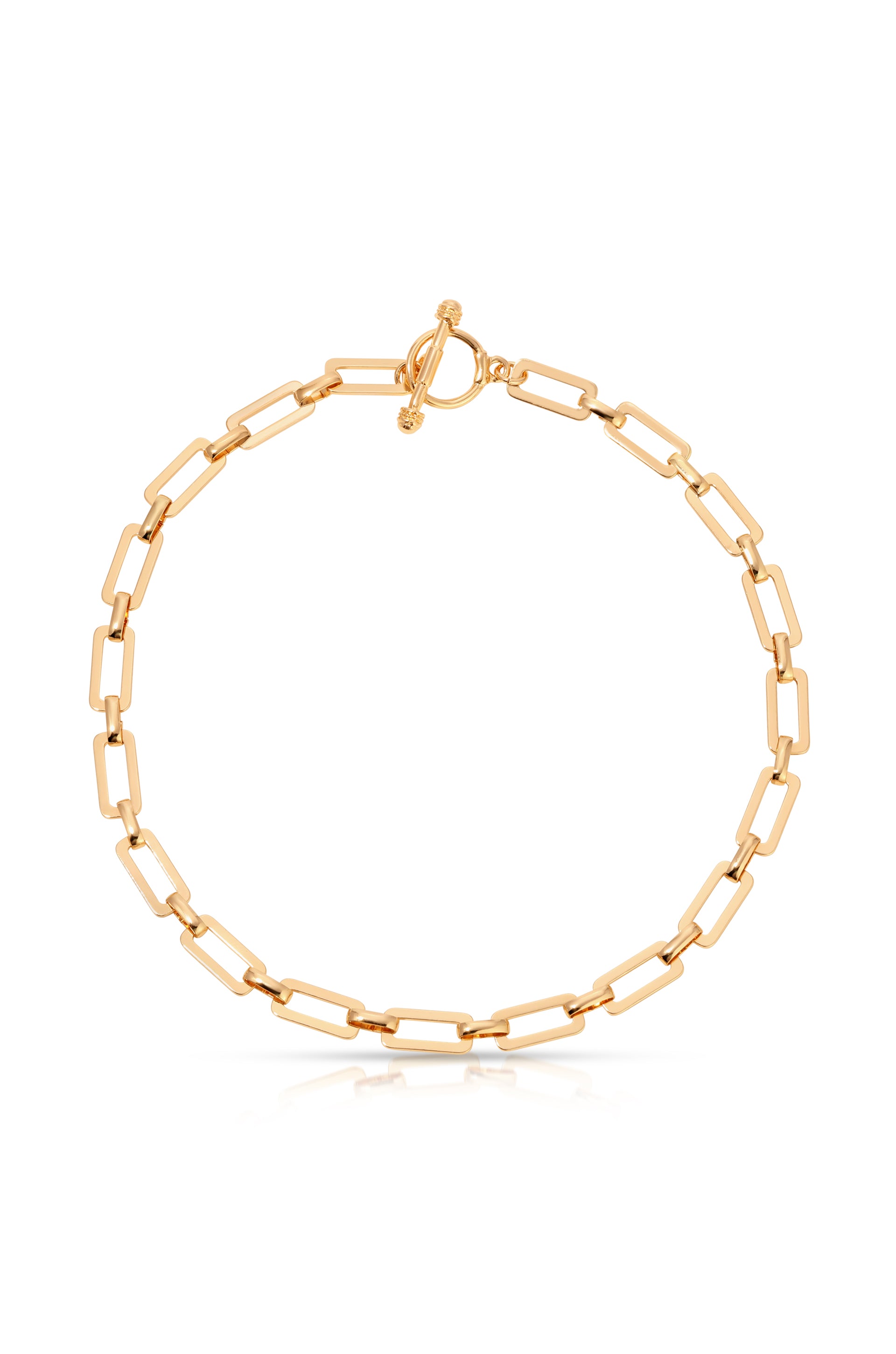 Golden Flat Rectangle Chain Necklace 18k Gold Plated