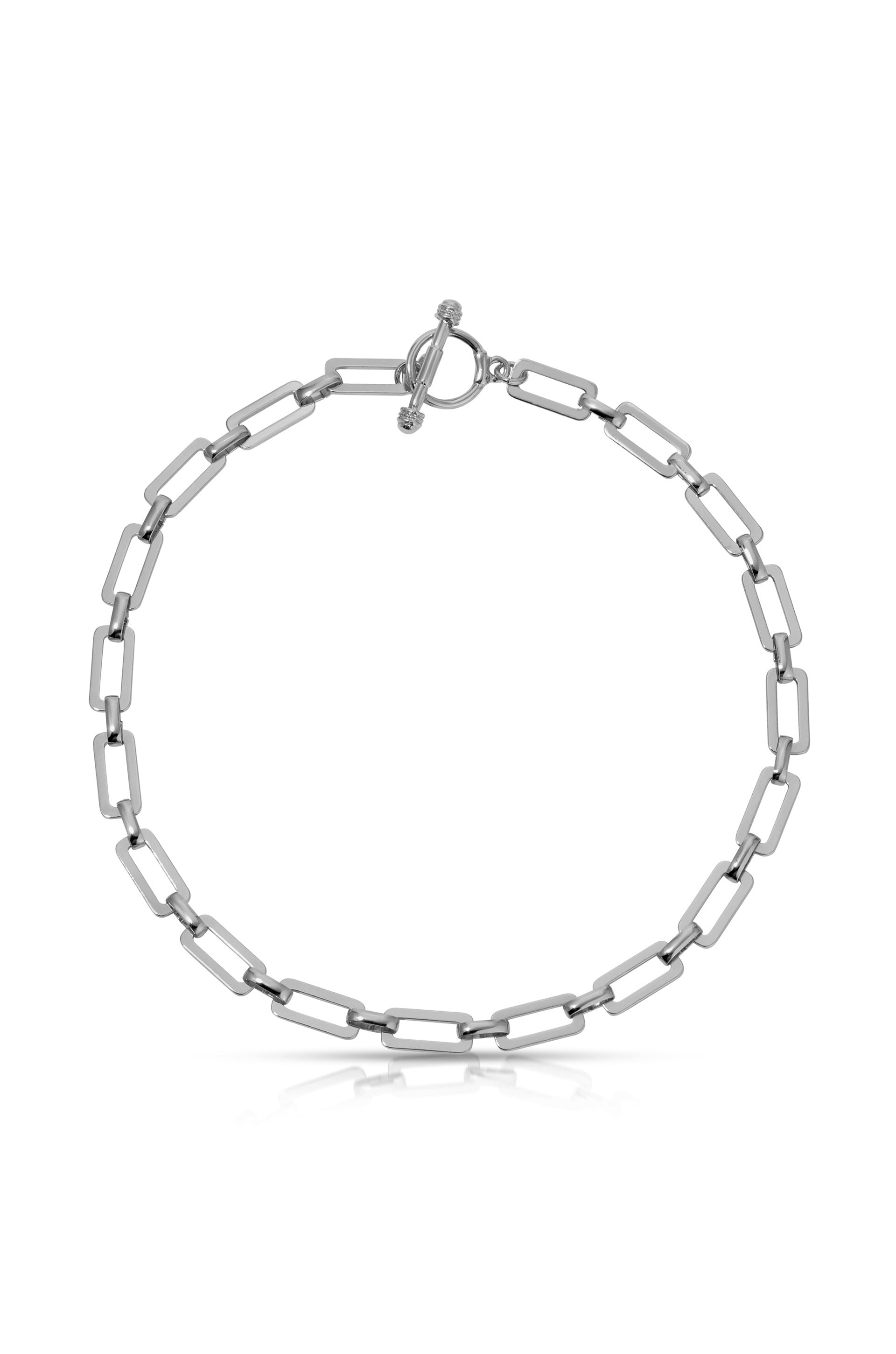 Golden Flat Rectangle Chain Necklace Rhodium Plated