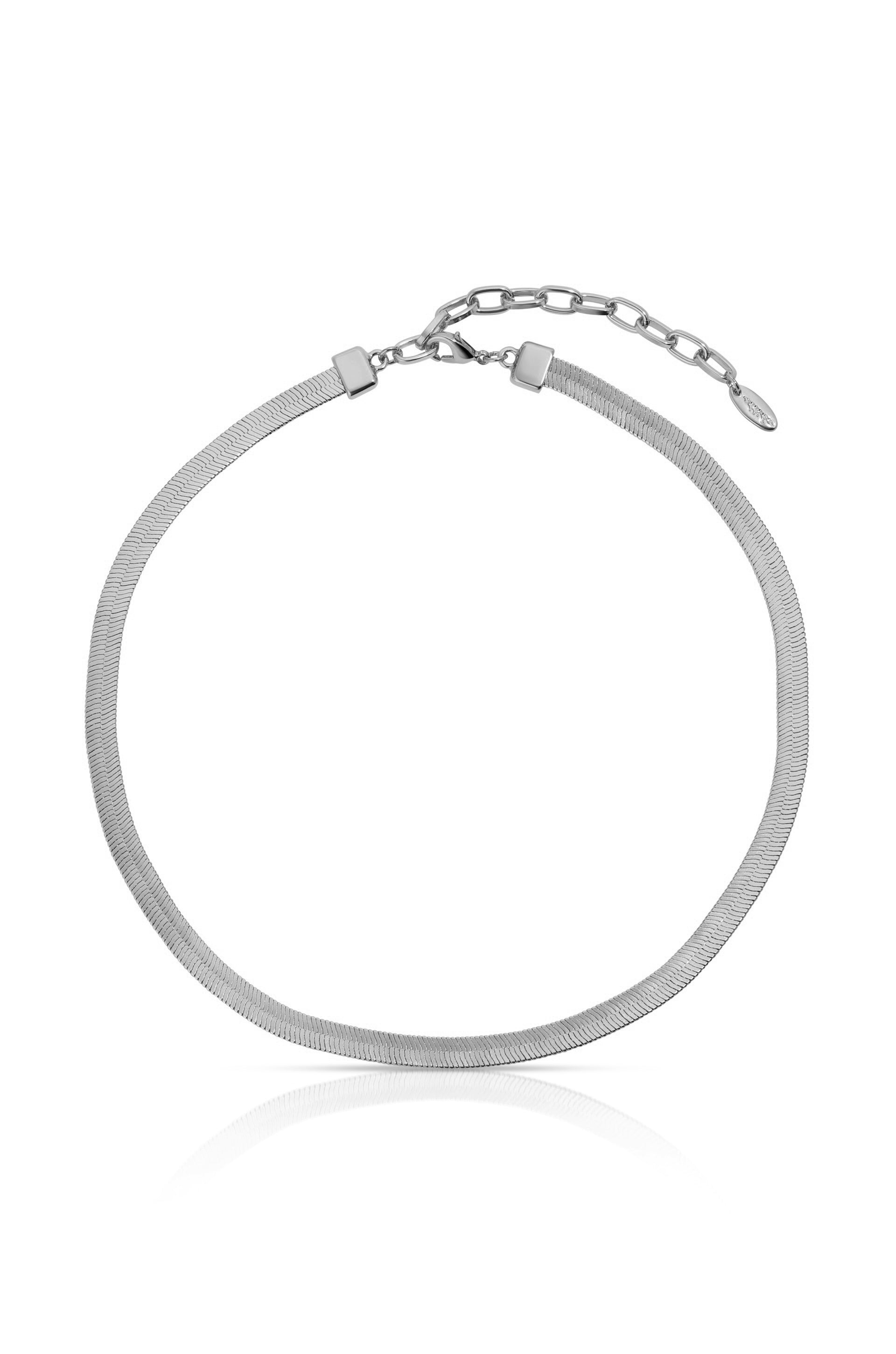 Brooklyn Flat Herringbone Chain Necklace in rhodium