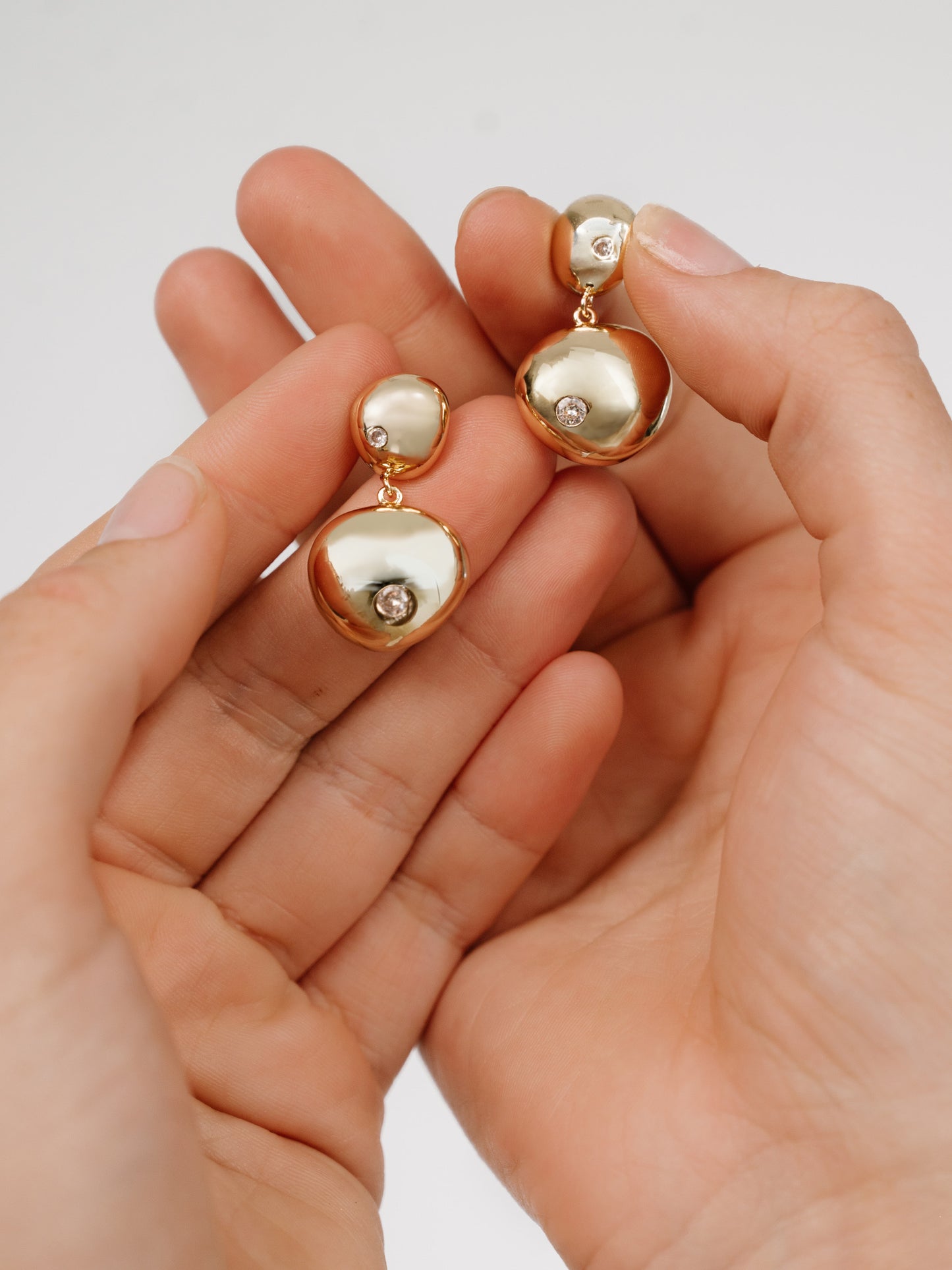 Polished Double Pebble Drop Earrings 18k Gold Plated 3