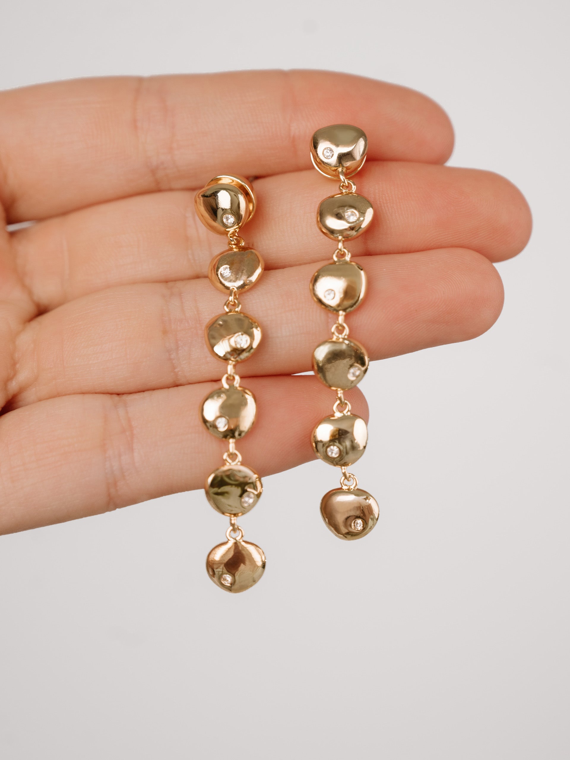 Polished Pebble Linear Dangle Earrings 18k Gold Plated 4