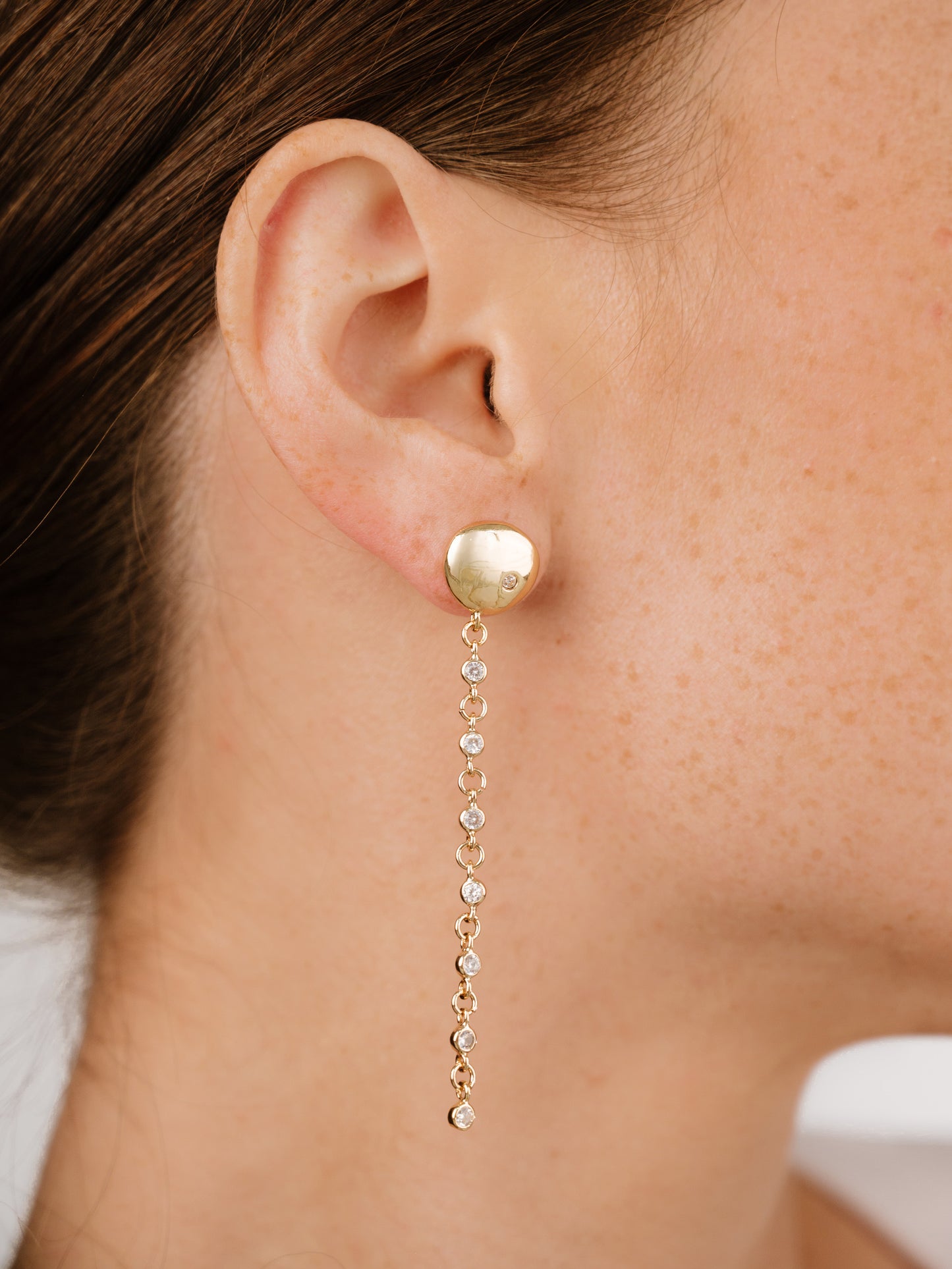 Polished Pebble Linear Chain Earrings 18k Gold Plated model 2