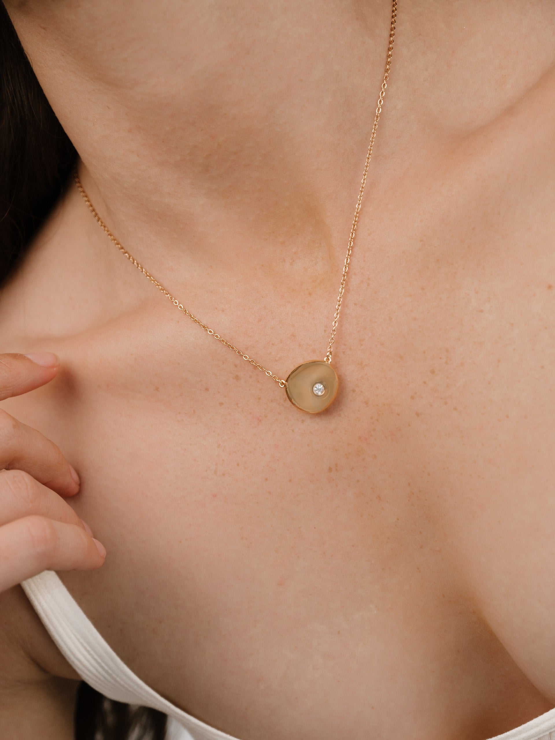 Polished Pebble Pendant Necklace 18k Gold Plated model 3